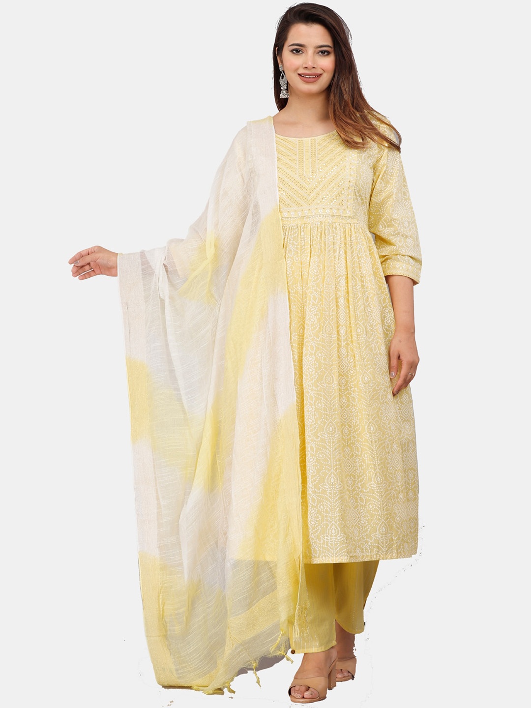 HIGHLIGHT FASHION EXPORT Bandhani Printed Sequinned Kurta with Trousers & With Dupatta, Yellow
HIGHLIGHT FASHION EXPORT Bandhani Printed Sequinned Kurta with Trousers & With Dupatta, Yellow