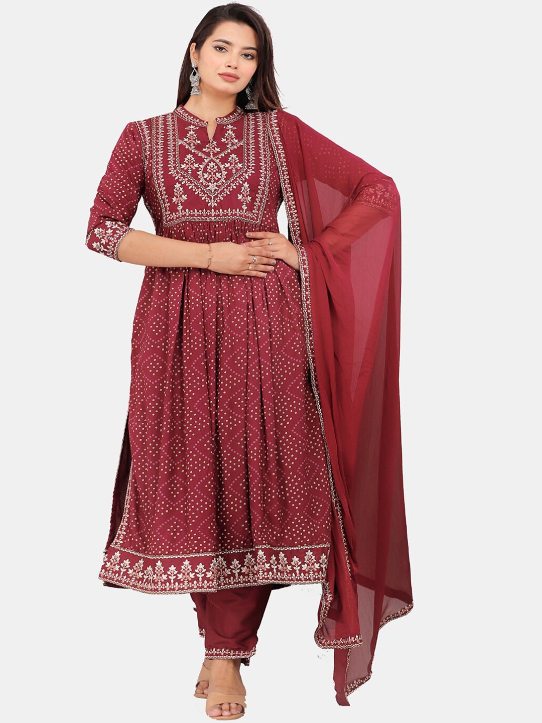 HIGHLIGHT FASHION EXPORT Ethnic Motifs Printed Thread Work Kurta with Trousers & Dupatta, Maroon
HIGHLIGHT FASHION EXPORT Ethnic Motifs Printed Thread Work Kurta with Trousers & Dupatta, Maroon