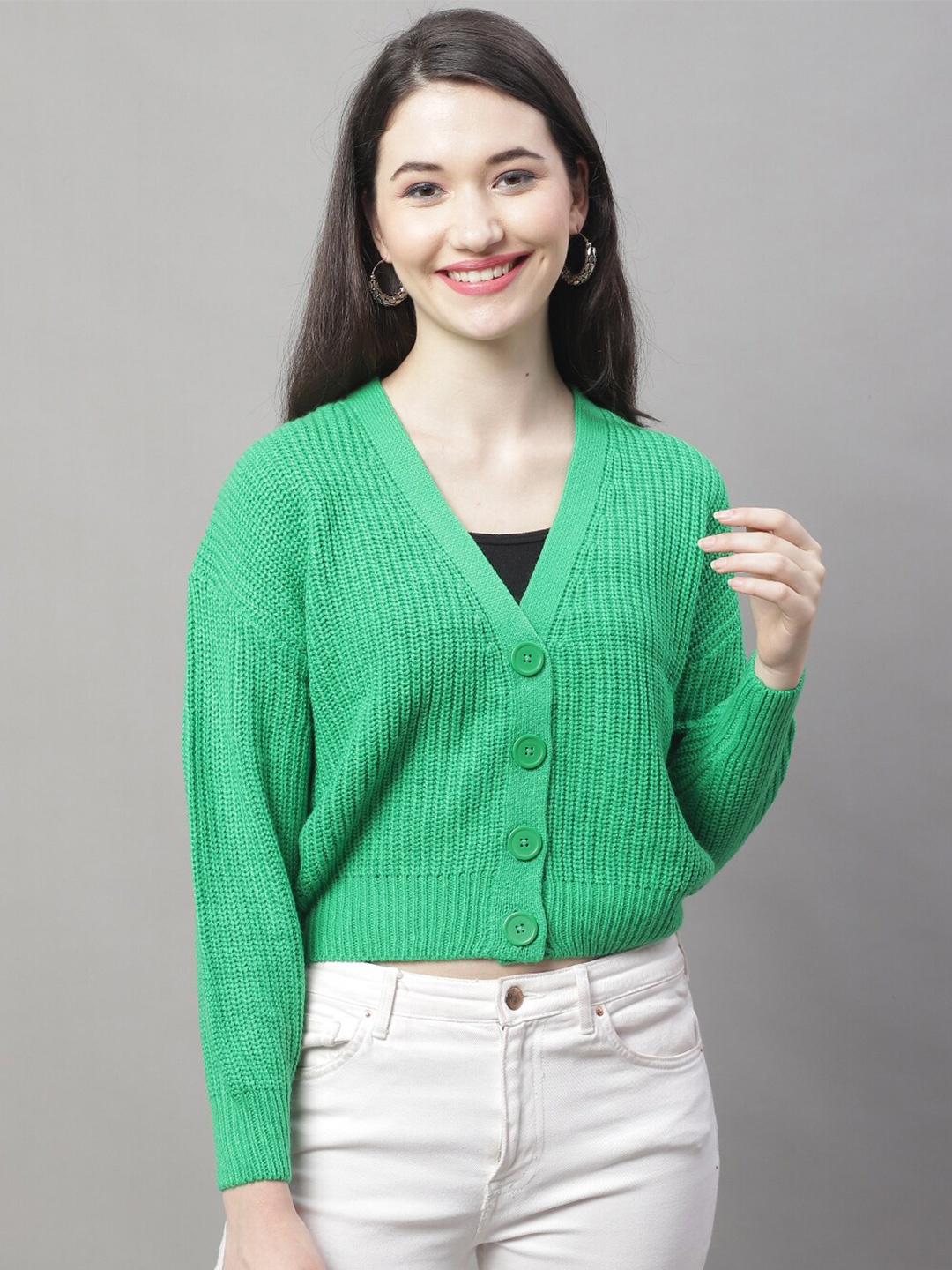 NoBarr Ribbed Acrylic Cardigan, Green