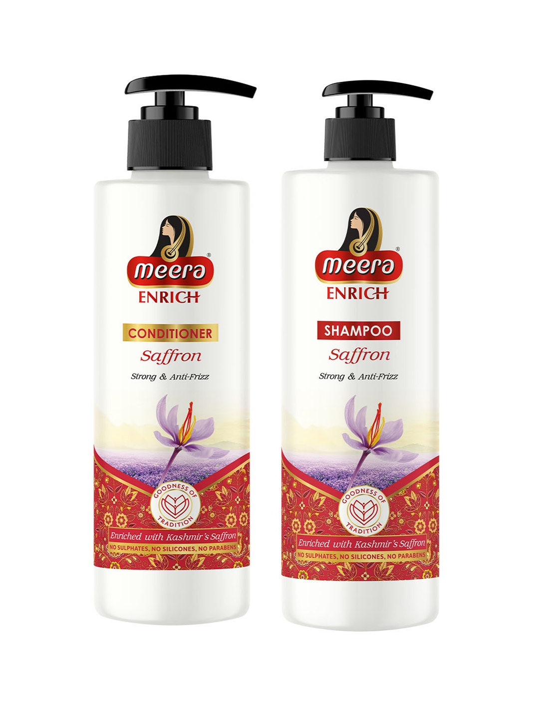 Meera GOODNESS OF TRADITION Set of Enrich Saffron Anti-Frizz Shampoo & Conditioner, White
Meera GOODNESS OF TRADITION Set of Enrich Saffron Anti-Frizz Shampoo & Conditioner, White
