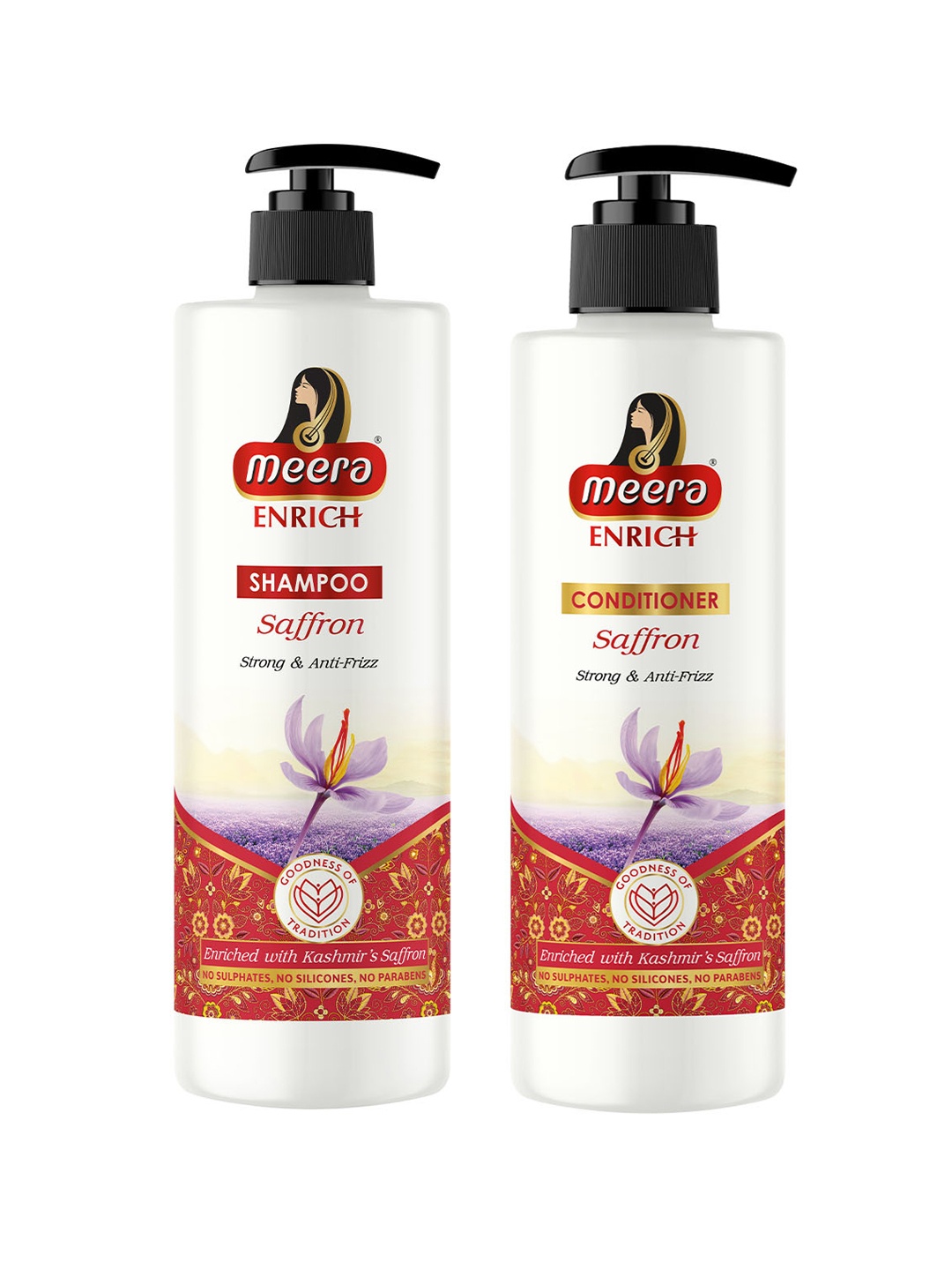 Meera GOODNESS OF TRADITION Set of Enrich Saffron Anti-Frizz Shampoo & Conditioner, White
Meera GOODNESS OF TRADITION Set of Enrich Saffron Anti-Frizz Shampoo & Conditioner, White