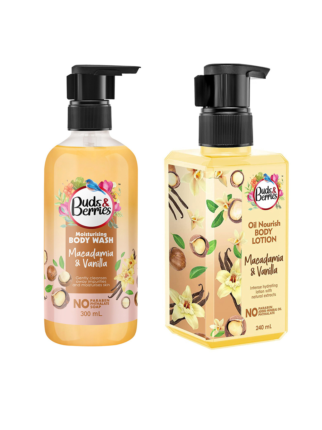 Buds & Berries Set of Macadamia & Vanilla Body Wash 300 ml + Body Lotion 240 ml, Cream
Buds & Berries Set of Macadamia & Vanilla Body Wash 300 ml + Body Lotion 240 ml, Cream