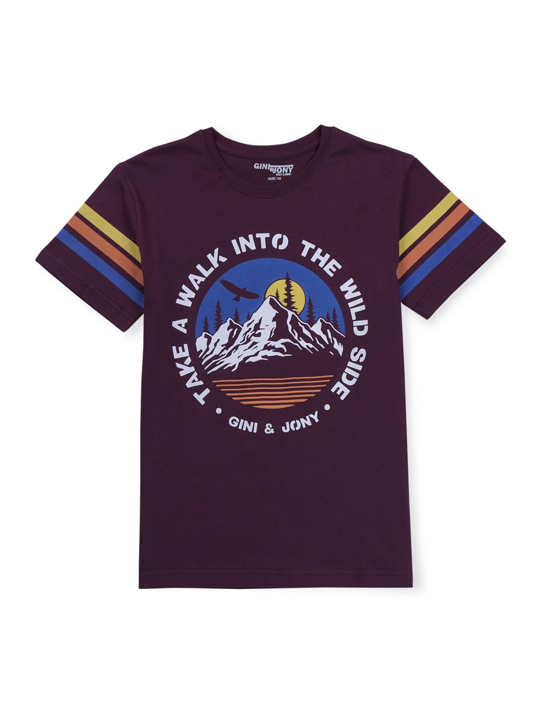 Gini and Jony Boys Graphic Printed Cotton T-shirt, Maroon