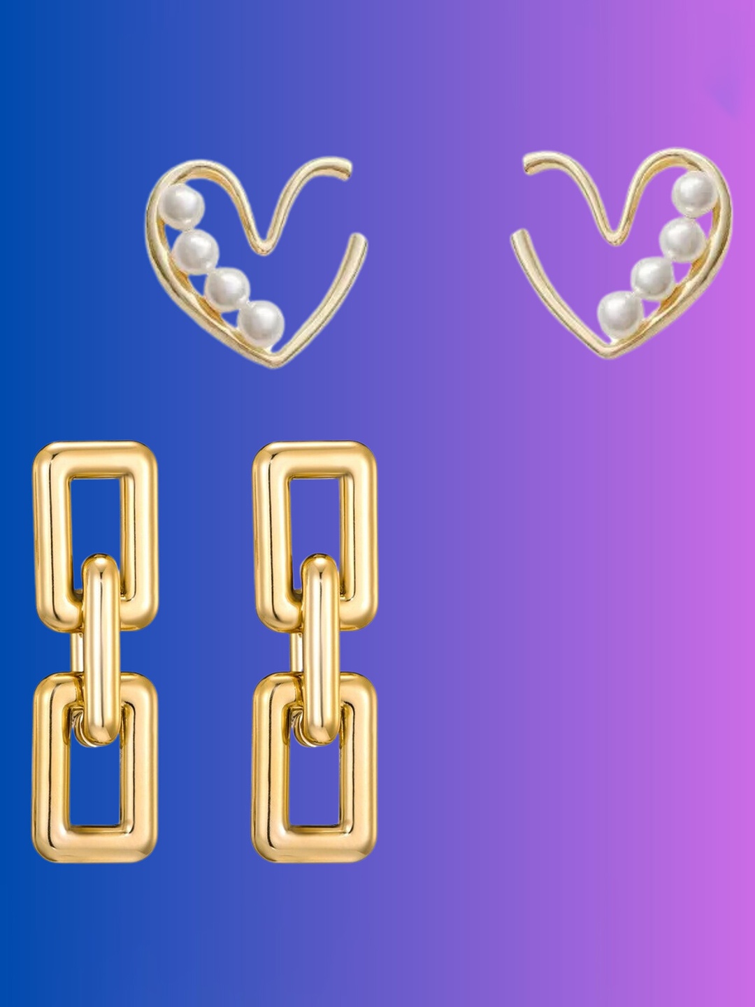 Pinapes Set Of 2 Gold-Plated Contemporary Drop Earrings