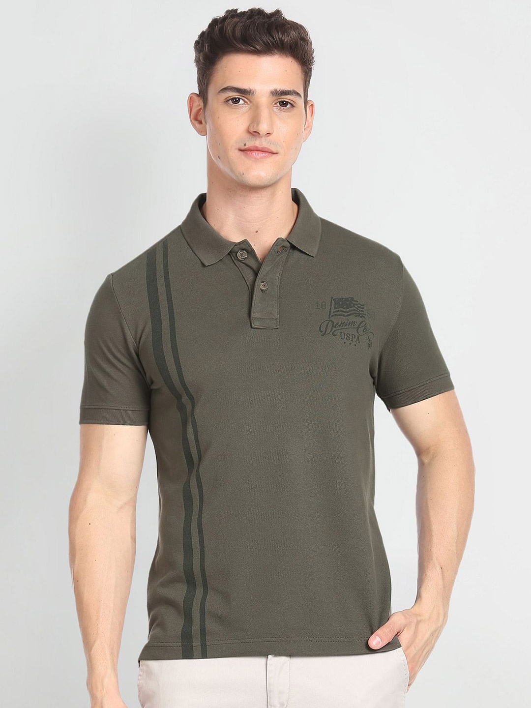 U.S. Polo Assn. Denim Co. Vertical Striped Polo Collar Pure Cotton Slim Fit T-shirt, Green
U.S. Polo Assn. Denim Co. Vertical Striped Polo Collar Pure Cotton Slim Fit T-shirt, Green