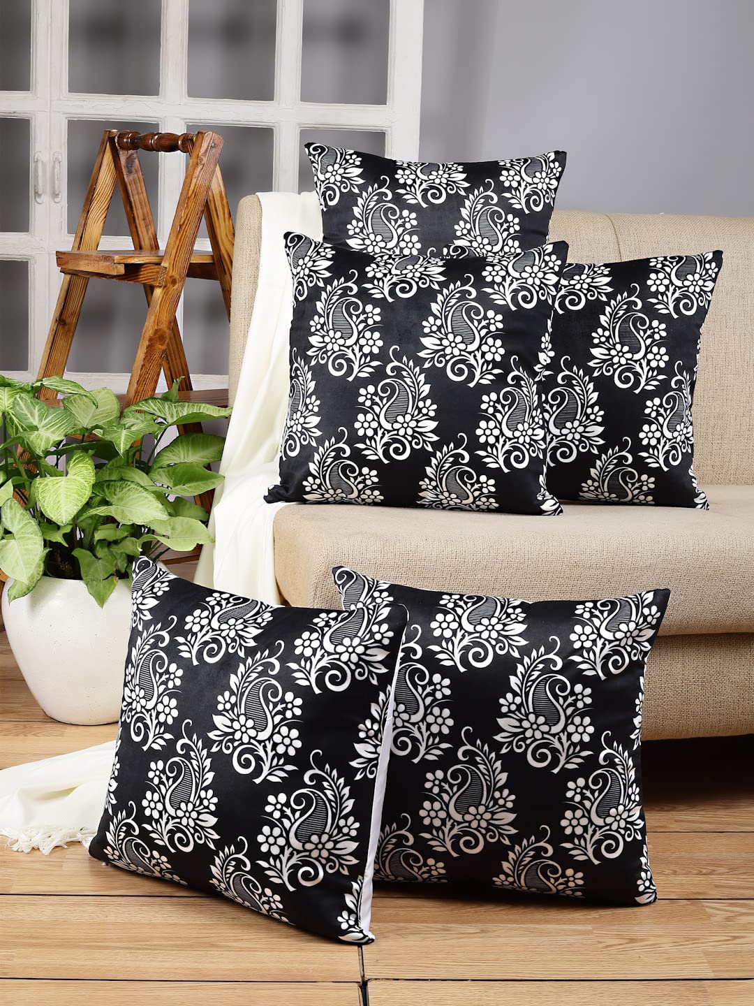Stylespace by Isha Black & White 5 Pieces Floral Printed Velvet Square Cushion Covers
Stylespace by Isha Black & White 5 Pieces Floral Printed Velvet Square Cushion Covers