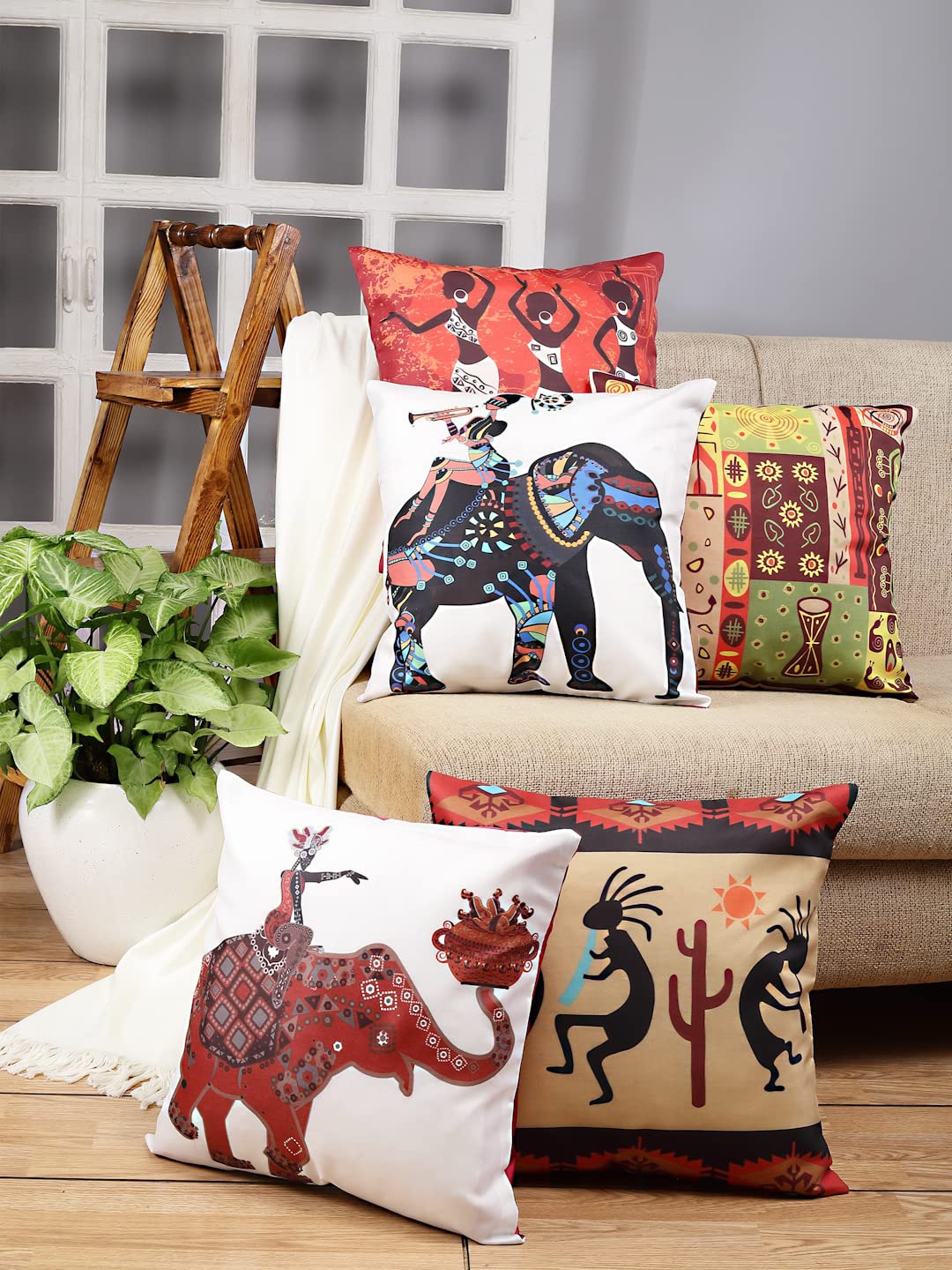 Stylespace by Isha Beige & White Set of 5 Ethnic Motifs Satin Square Cushion Covers
Stylespace by Isha Beige & White Set of 5 Ethnic Motifs Satin Square Cushion Covers