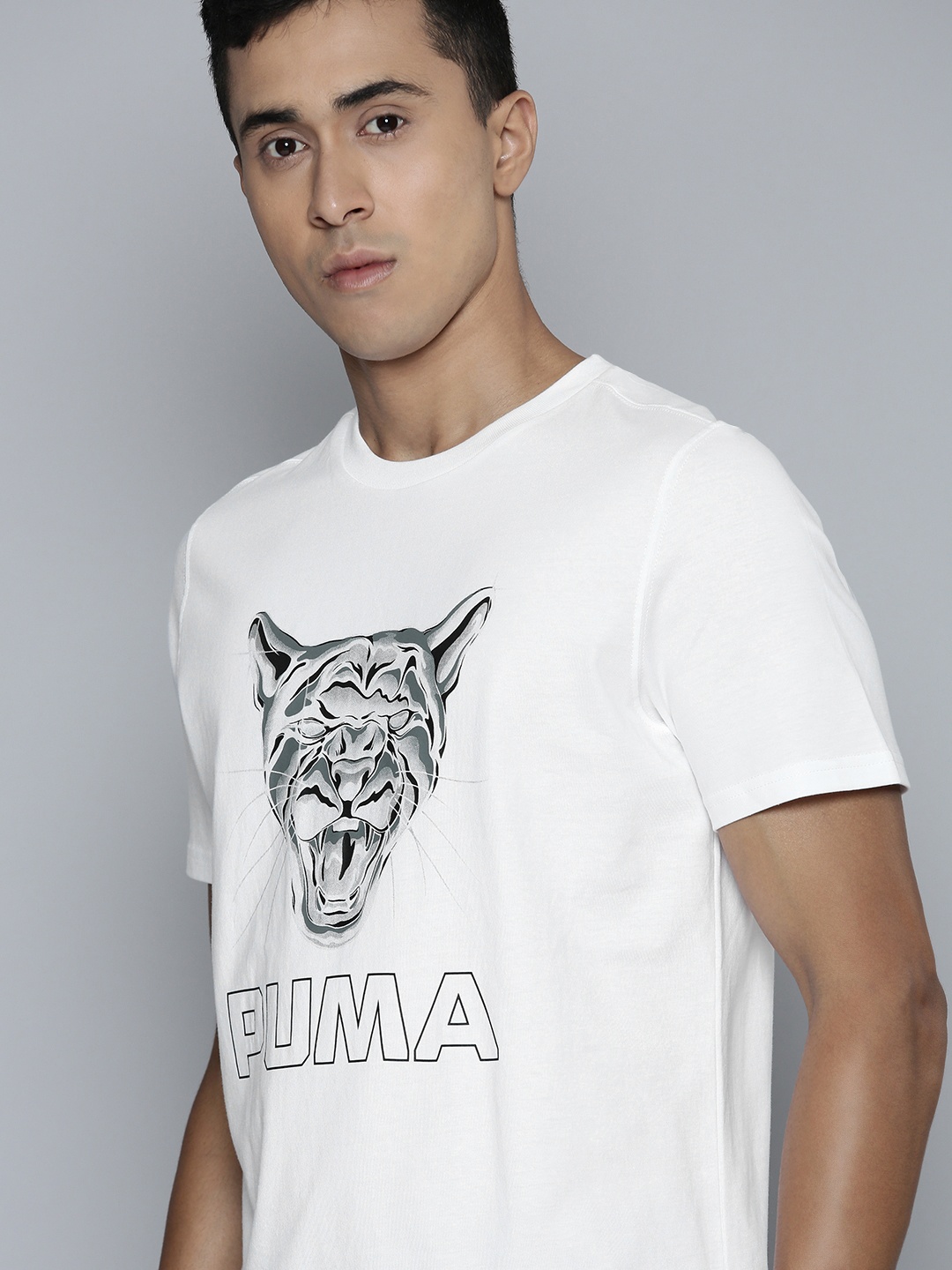 Puma Clear Out Brand Logo Printed Pure Cotton Sports T-shirt, White