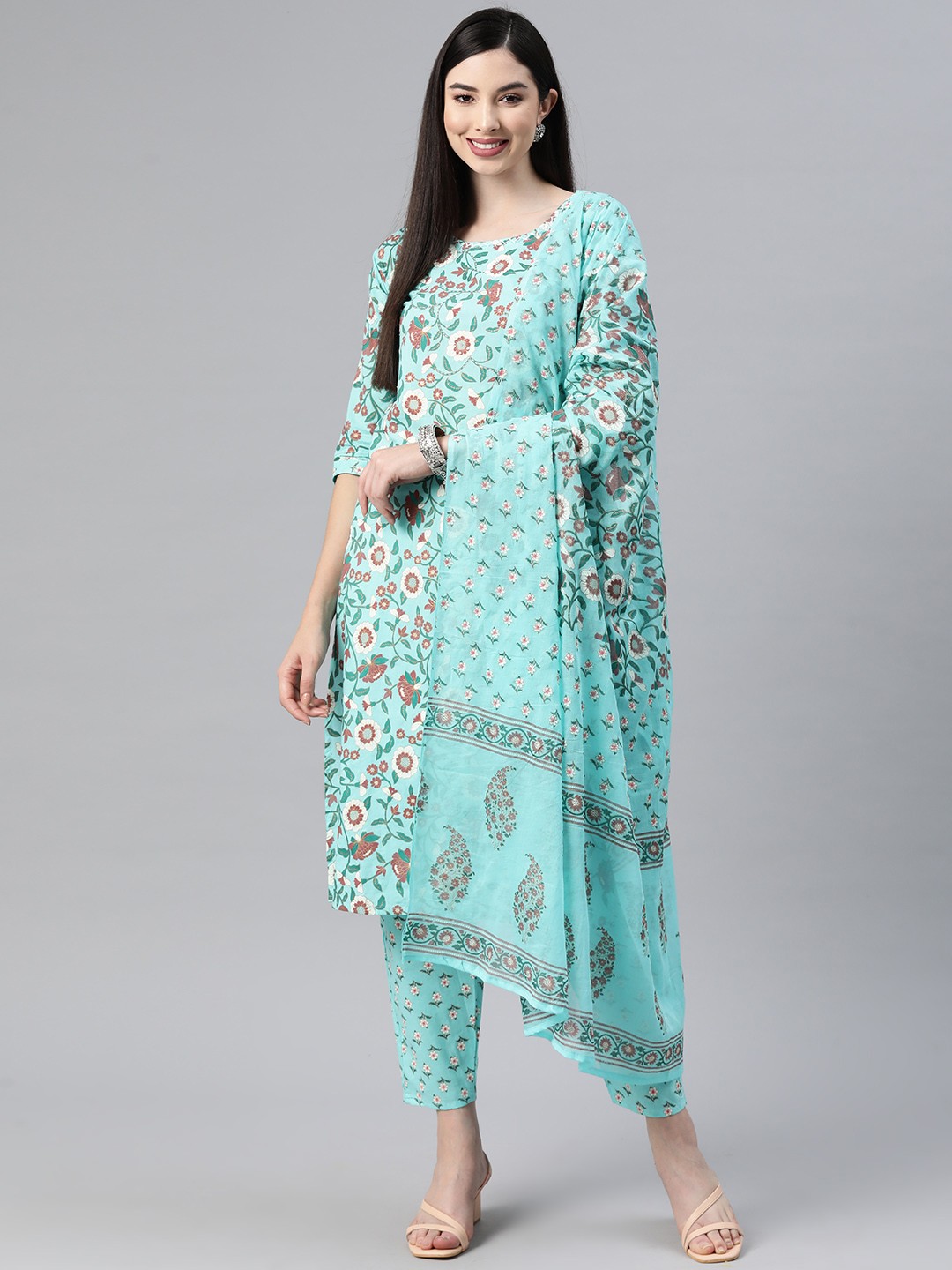 Readiprint Fashions Floral Printed Sequinned Pure Cotton Kurta With Trousers & Dupatta, Blue
Readiprint Fashions Floral Printed Sequinned Pure Cotton Kurta With Trousers & Dupatta, Blue