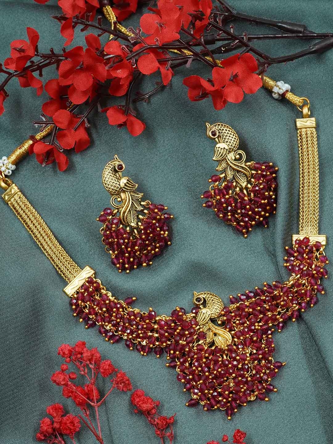 GRIIHAM Gold-Plated Peacock Crystal Jewellery Set