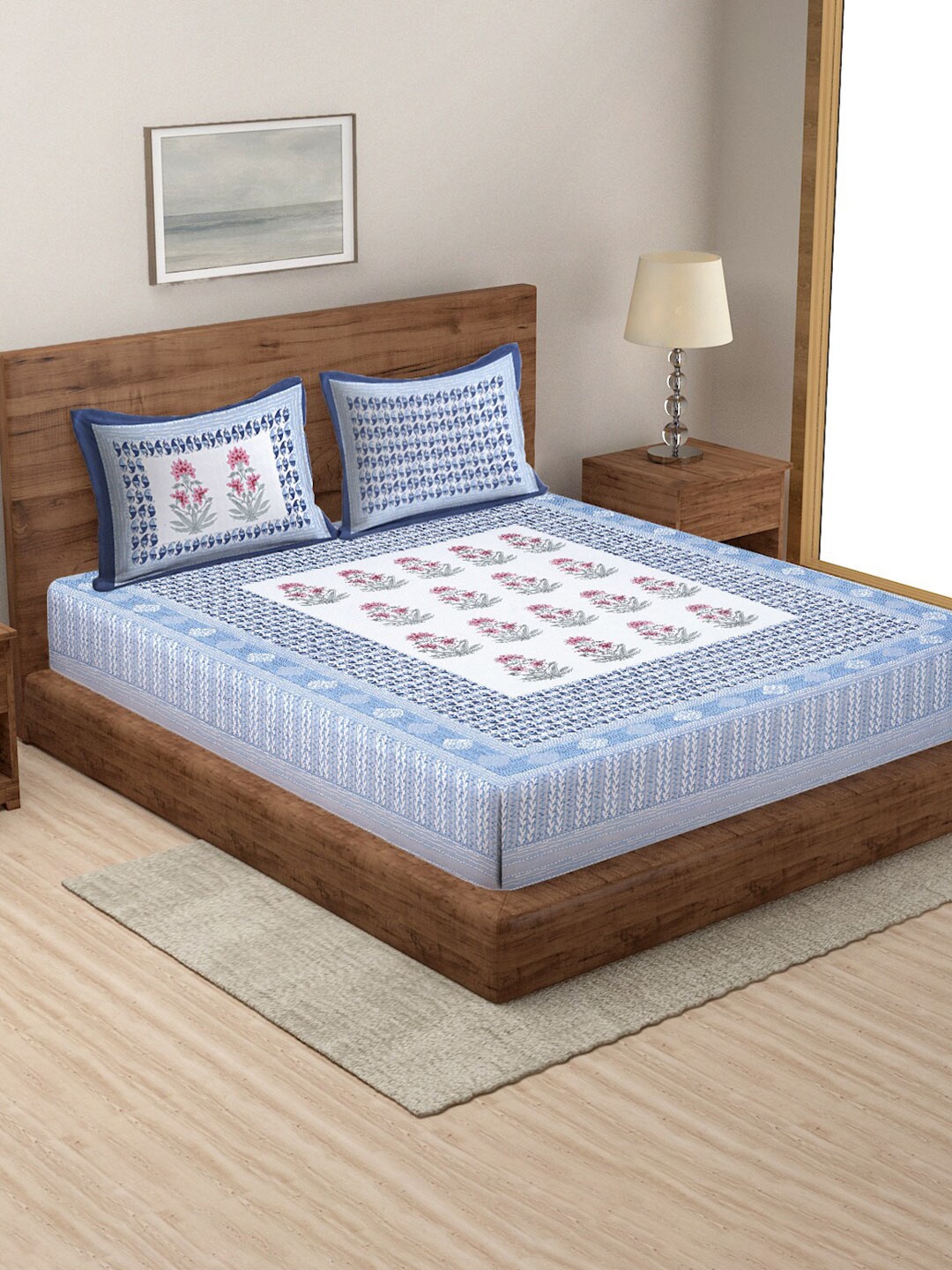 Rajasthan Decor White & Blue Ethnic Motifs 144 TC Cotton Queen Bedsheet & 2 Pillow Covers
Rajasthan Decor White & Blue Ethnic Motifs 144 TC Cotton Queen Bedsheet & 2 Pillow Covers