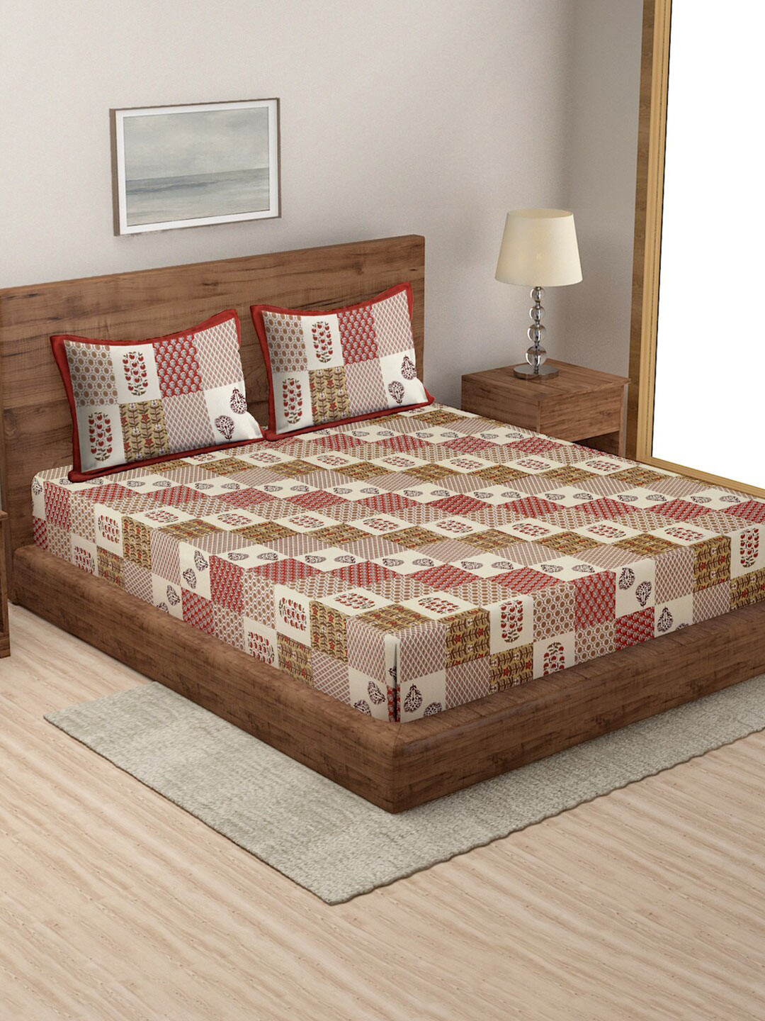 Rajasthan Decor Red & Cream-Coloured 144 TC Cotton Queen Bedsheet with 2 Pillow Covers
Rajasthan Decor Red & Cream-Coloured 144 TC Cotton Queen Bedsheet with 2 Pillow Covers