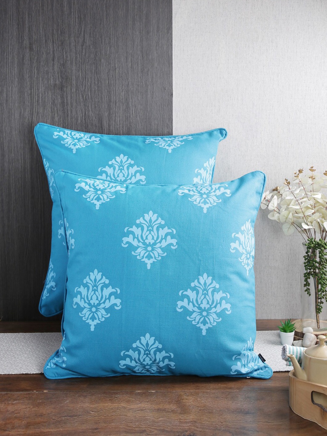 Soumya Turquoise 2 Pieces Blue & White Ethnic Motifs Pure Cotton Square Cushion Covers, Turquoise blue
Soumya Turquoise 2 Pieces Blue & White Ethnic Motifs Pure Cotton Square Cushion Covers, Turquoise blue