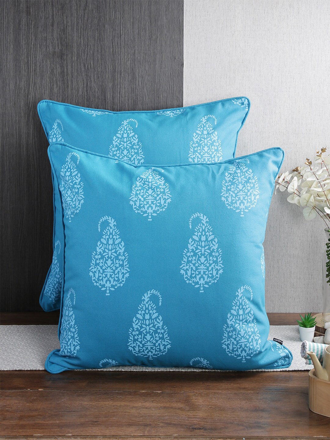Soumya Turquoise 2 Pieces Blue & White Ethnic Motifs Pure Cotton Square Cushion Covers, Turquoise blue
Soumya Turquoise 2 Pieces Blue & White Ethnic Motifs Pure Cotton Square Cushion Covers, Turquoise blue