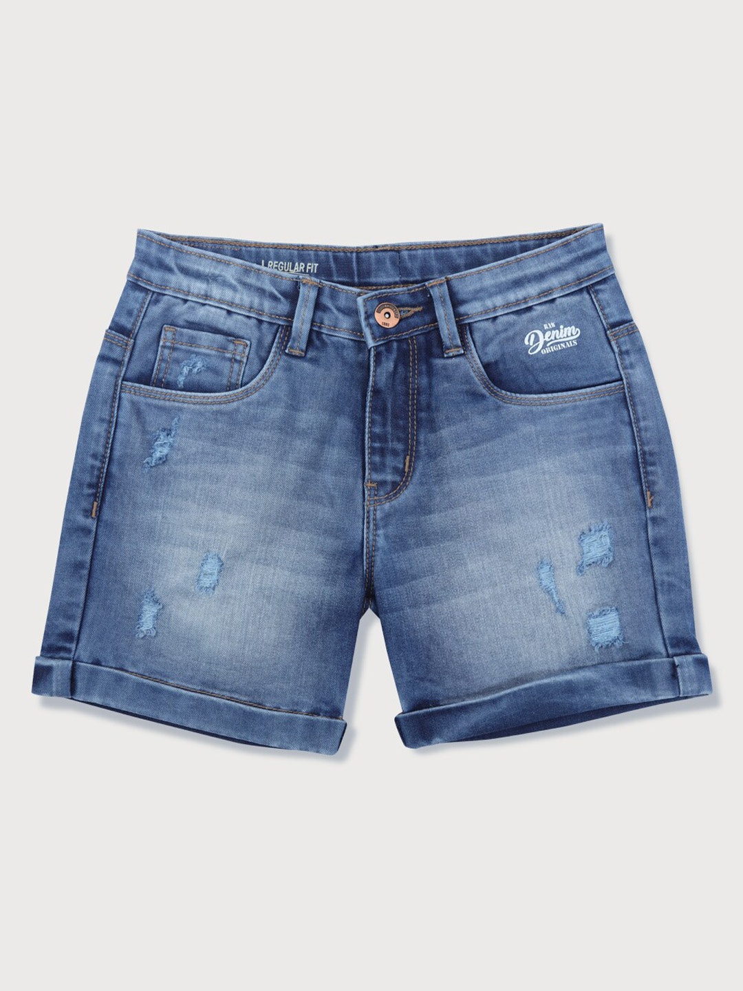 Gini and Jony Girls Mid Rise Distressed Denim Shorts, Blue