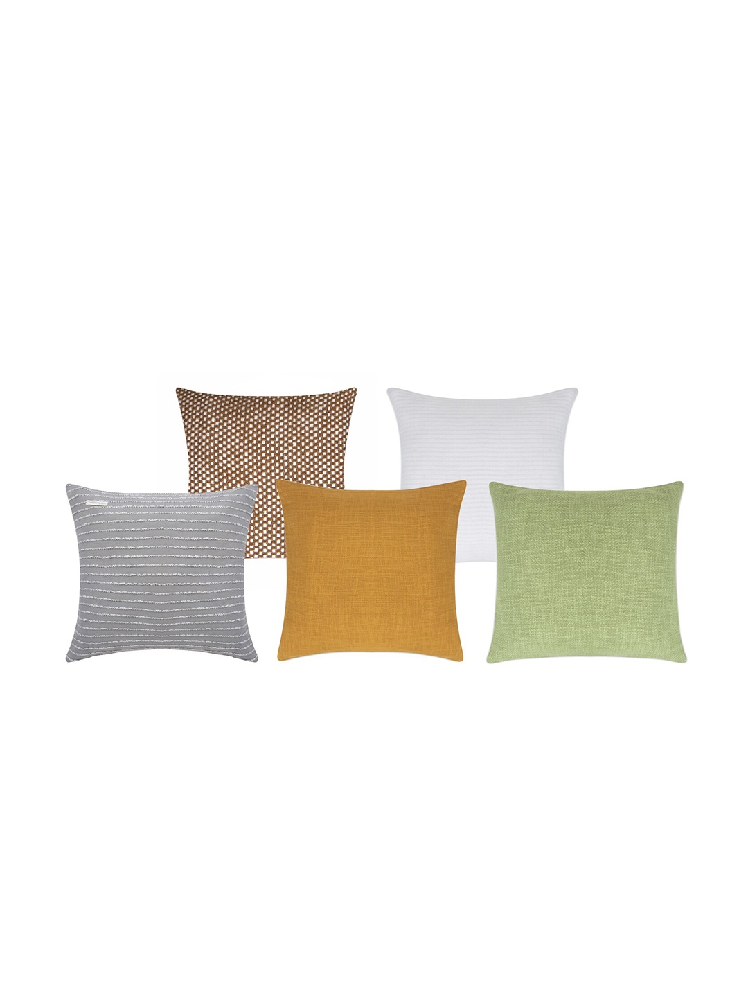 Aditi Wasan White & Grey 5 Pieces Striped Cotton Square Cushion Covers