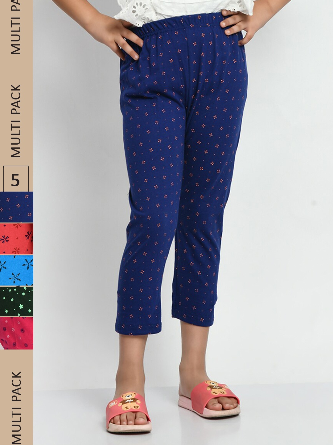 BAESD Girls Pack Of 5 Conversational Printed High Rise Pure Cotton Capris, Navy blue
BAESD Girls Pack Of 5 Conversational Printed High Rise Pure Cotton Capris, Navy blue