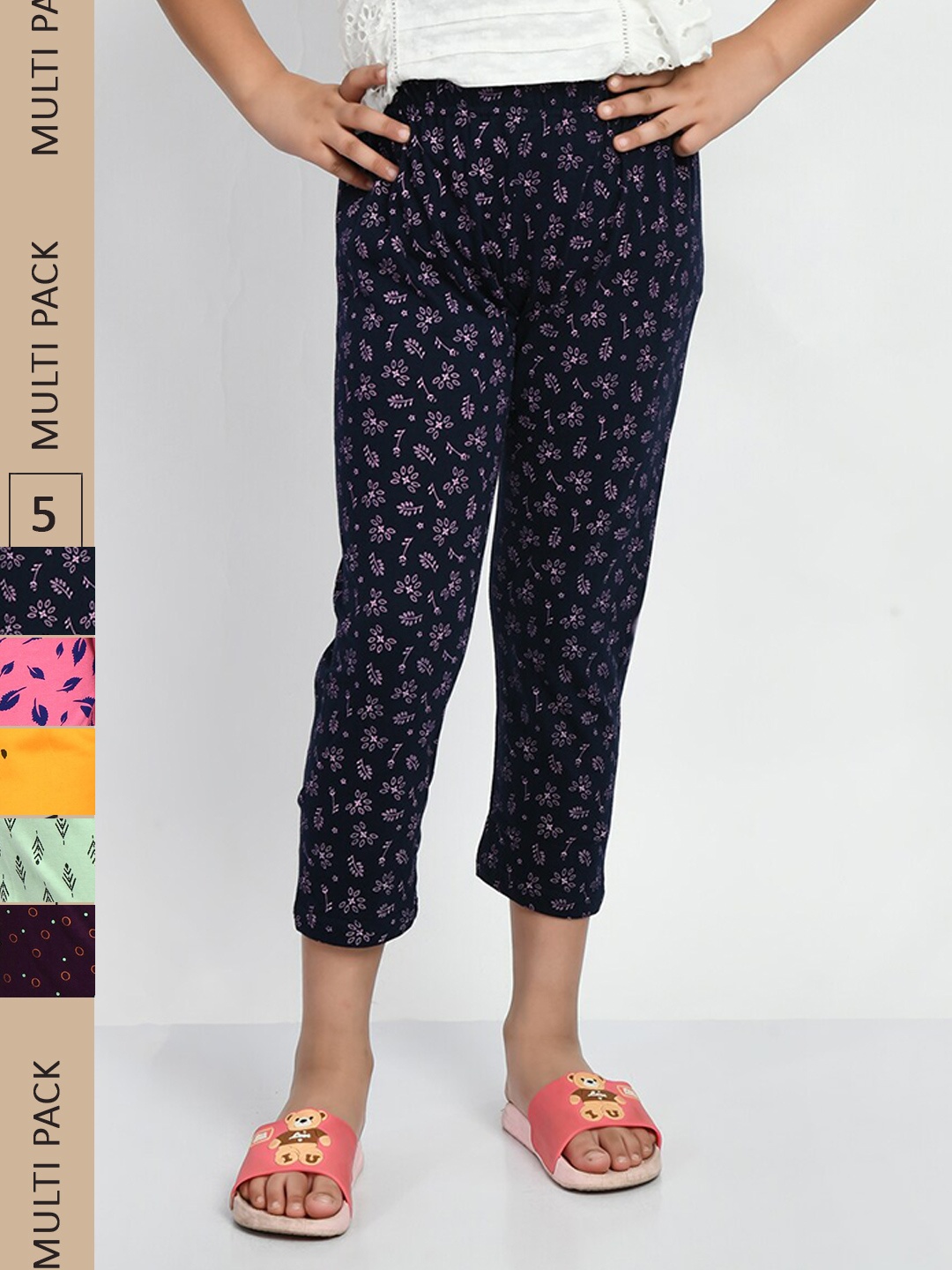 BAESD Girls Pack Of 5 Conversational Printed High Rise Pure Cotton Capris, Navy blue
BAESD Girls Pack Of 5 Conversational Printed High Rise Pure Cotton Capris, Navy blue
