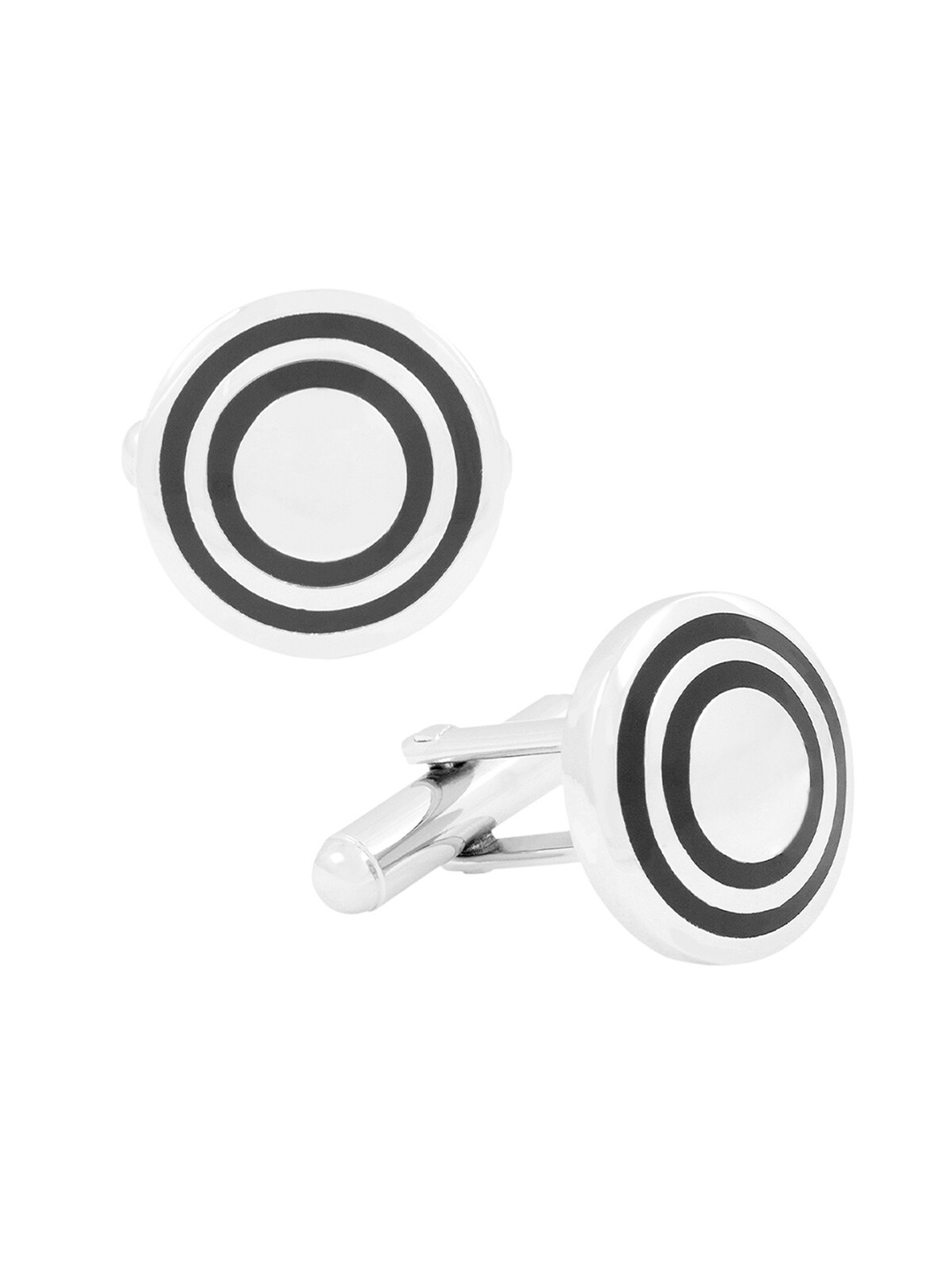 ZIVOM Men Round Brass Cufflinks, Silver