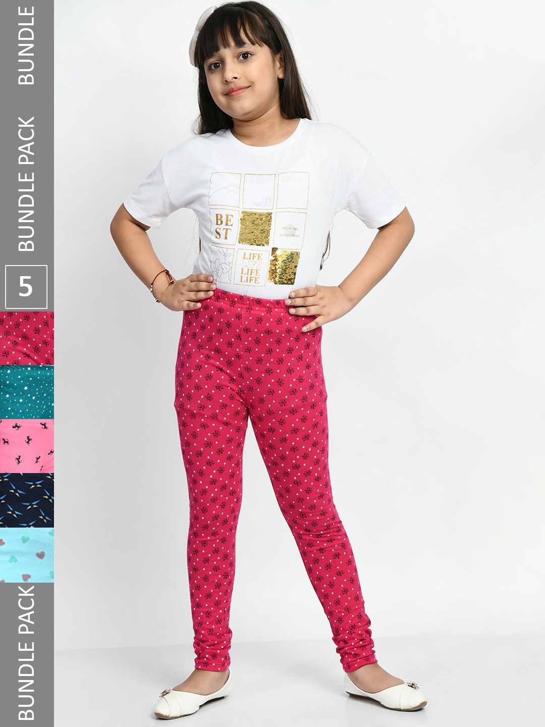 BAESD Girls Pack Of 5 Printed Pure Cotton Super Soft Churidar-Length Leggings, Pink
BAESD Girls Pack Of 5 Printed Pure Cotton Super Soft Churidar-Length Leggings, Pink