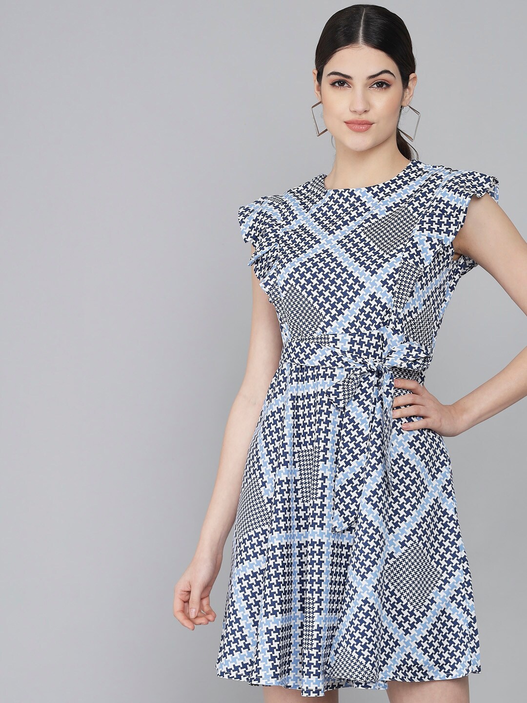 Rudraaksha Creations Geometric Printed Flutter Sleeve Crepe Fit & Flare Dress, Blue
Rudraaksha Creations Geometric Printed Flutter Sleeve Crepe Fit & Flare Dress, Blue