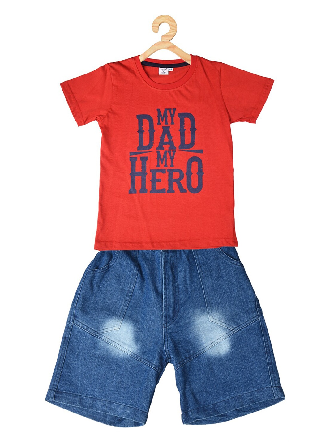 POMY & JINNY Boys Printed T-shirt With Shorts, Red