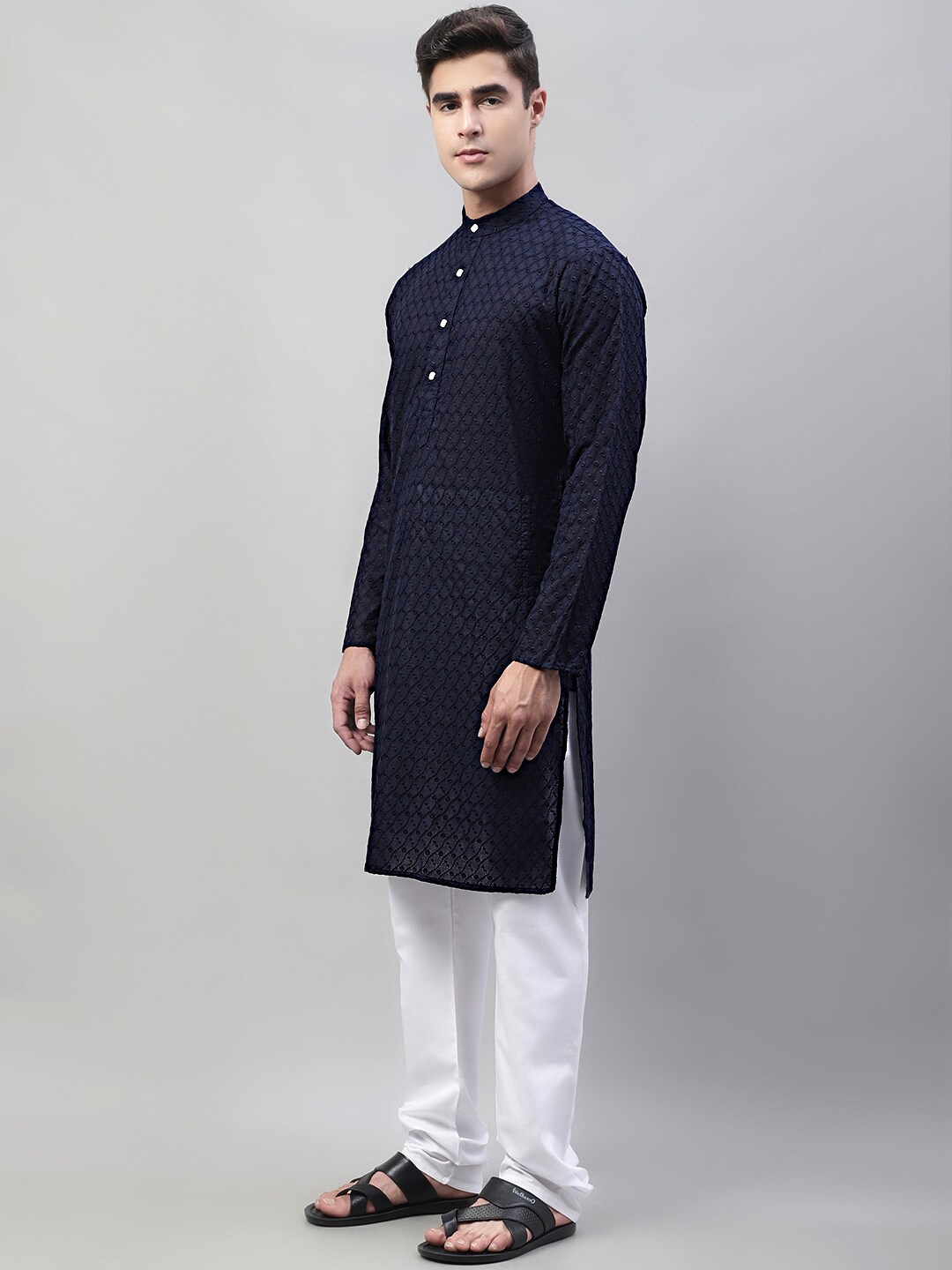 Jompers Ethnic Motifs Embroidered Regular Chikankari Pure Cotton Kurta with Churidar, Navy blue
Jompers Ethnic Motifs Embroidered Regular Chikankari Pure Cotton Kurta with Churidar, Navy blue