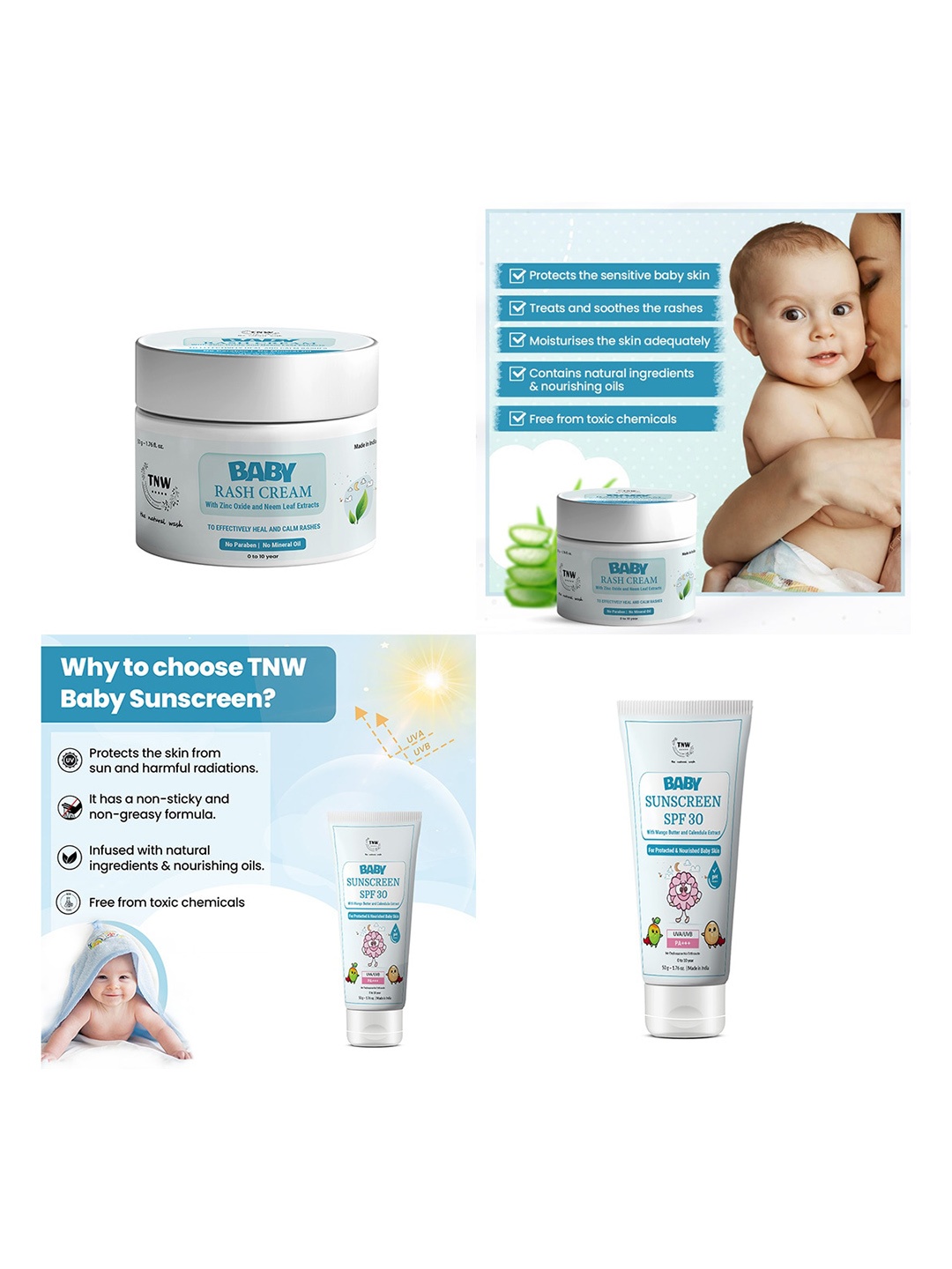TNW the natural wash Kids Set Of 2 Baby Rash Cream & Sunscreen SPF 30 Cream 50gm Each, White
TNW the natural wash Kids Set Of 2 Baby Rash Cream & Sunscreen SPF 30 Cream 50gm Each, White