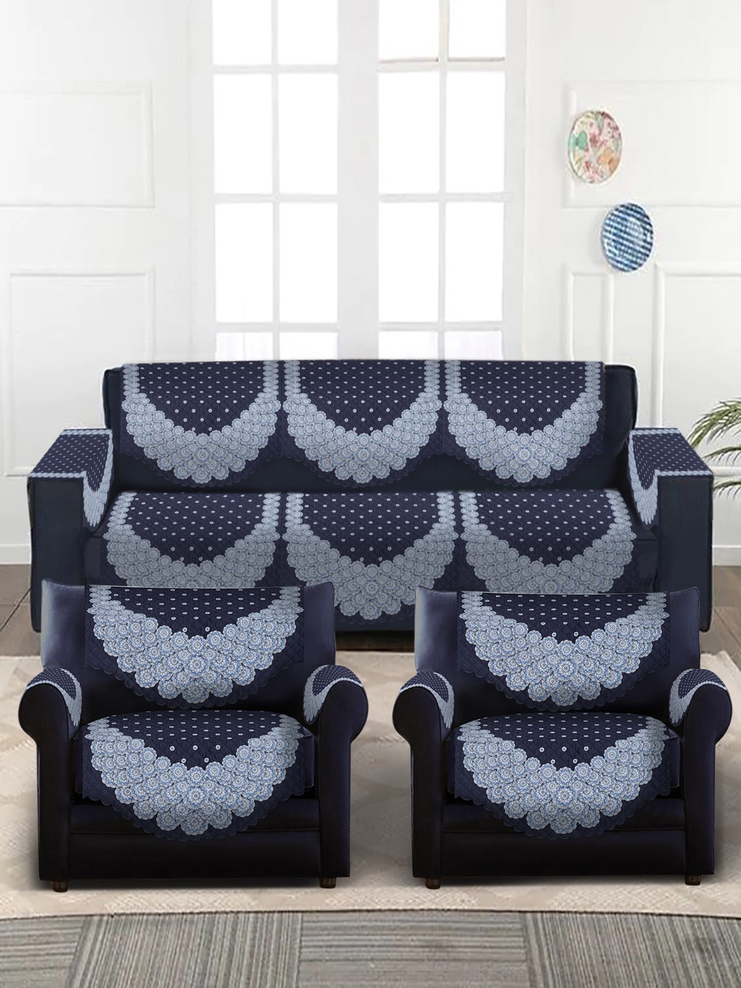SOKNACK 10-Pcs Navy-Blue & White Printed 5-Seater Velvet Sofa Covers With Arm Rest Covers
SOKNACK 10-Pcs Navy-Blue & White Printed 5-Seater Velvet Sofa Covers With Arm Rest Covers