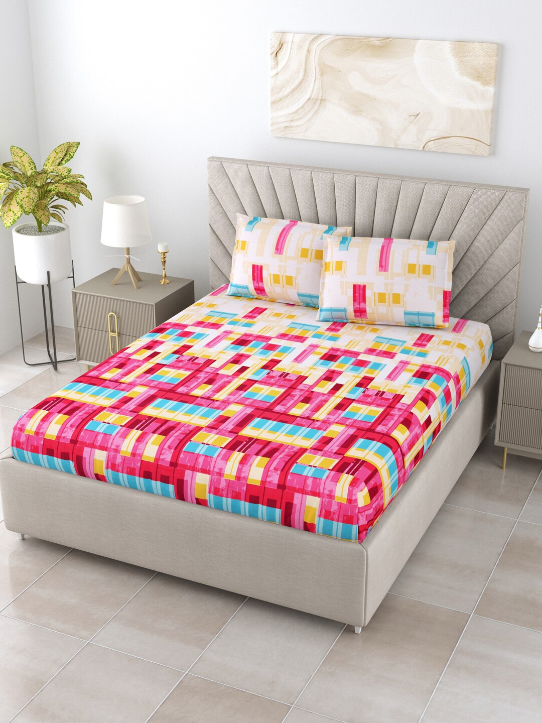 BOMBAY DYEING Supercale Blue Geometric 144 TC Pure Cotton King Bedsheet & 2 Pillow Covers
BOMBAY DYEING Supercale Blue Geometric 144 TC Pure Cotton King Bedsheet & 2 Pillow Covers