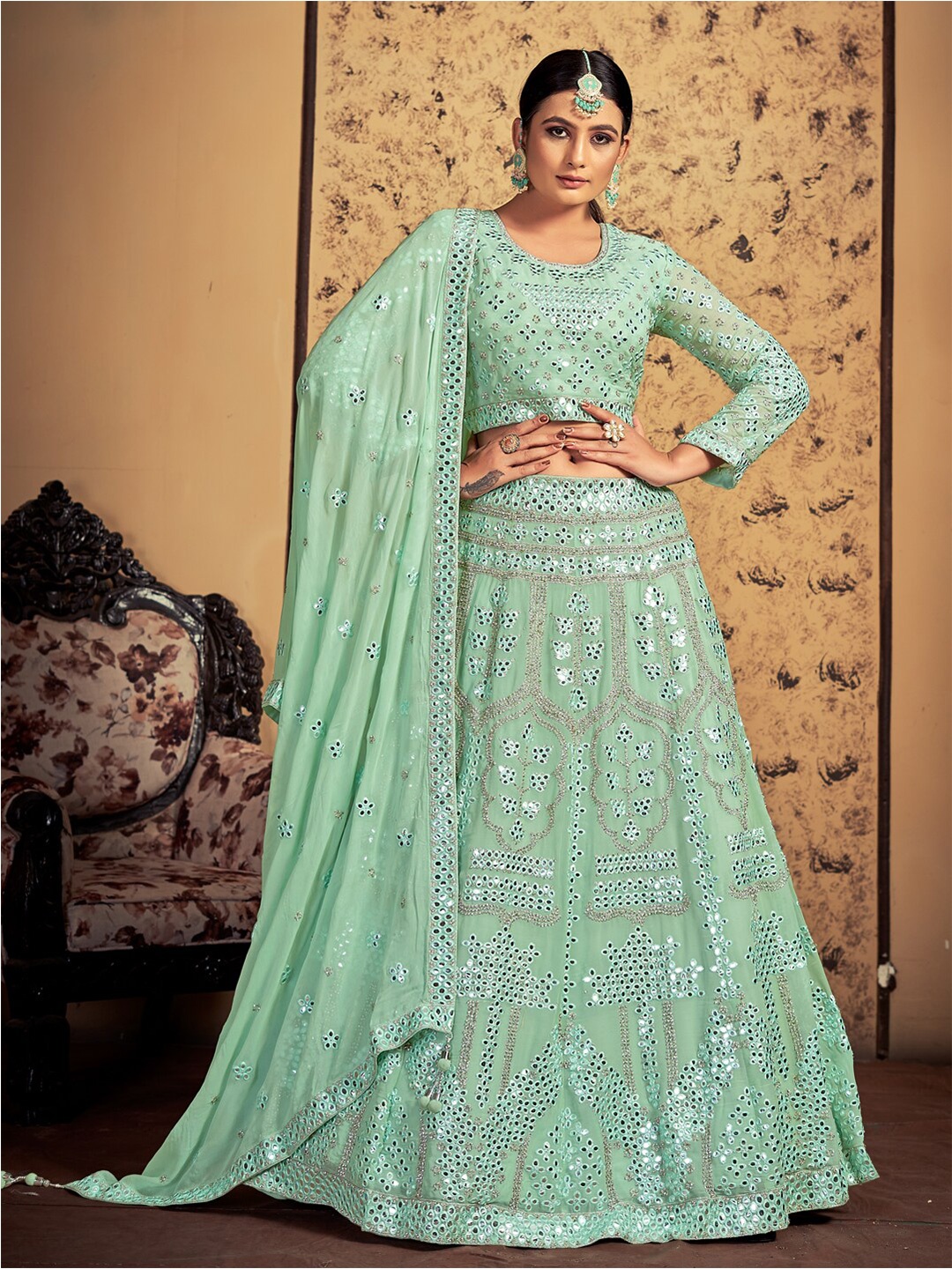 Fusionic Embroidered Mirror Work Ready to Wear Lehenga & Blouse With Dupatta, Green
Fusionic Embroidered Mirror Work Ready to Wear Lehenga & Blouse With Dupatta, Green