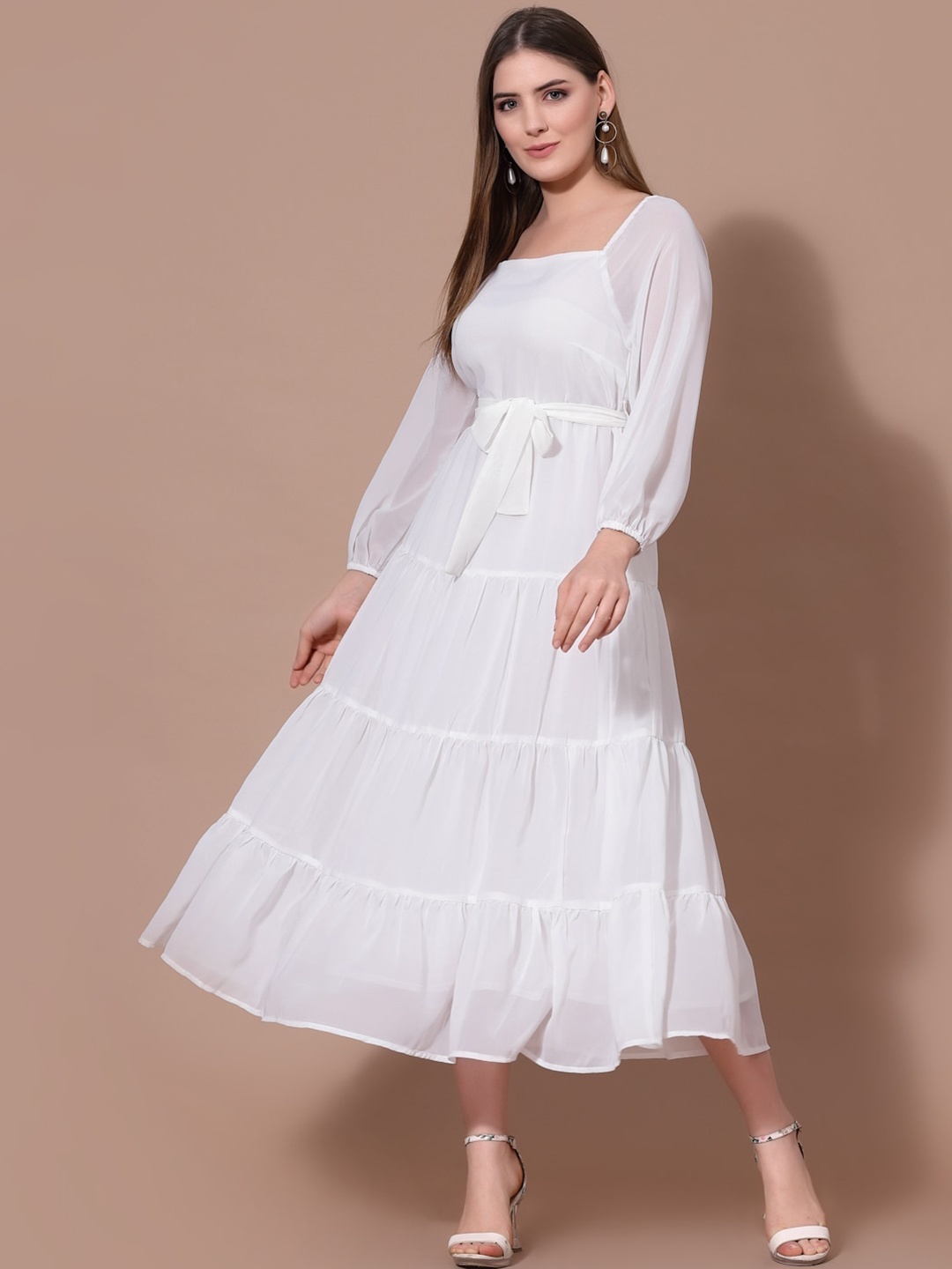 Strong And Brave Women Odour Free Georgette Fit Flare Midi Dress With Belt, Off white
Strong And Brave Women Odour Free Georgette Fit Flare Midi Dress With Belt, Off white