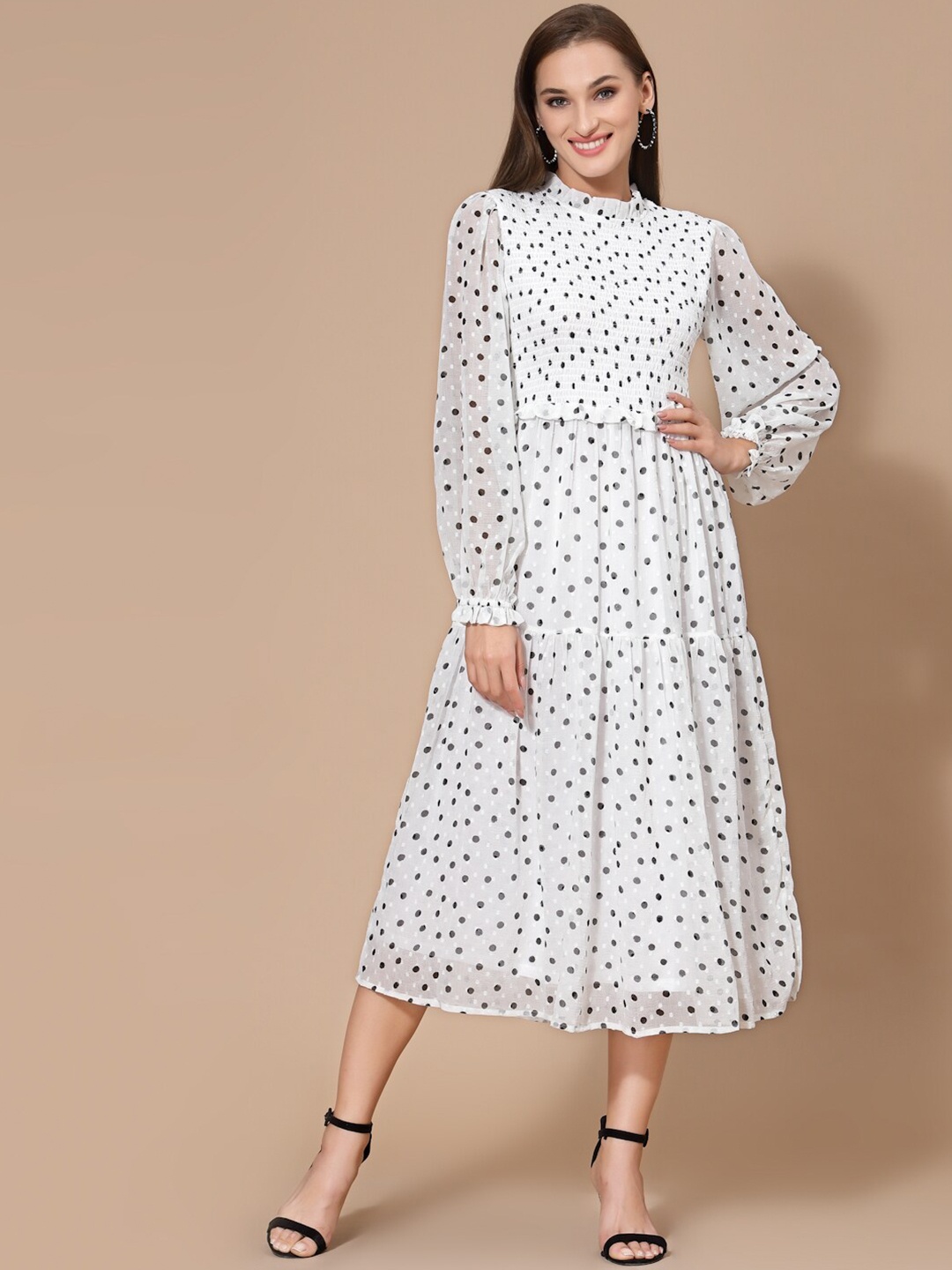 Strong And Brave Women Odour Free Polka Dot Printed Smocked Chiffon ALine Dress, White
Strong And Brave Women Odour Free Polka Dot Printed Smocked Chiffon ALine Dress, White