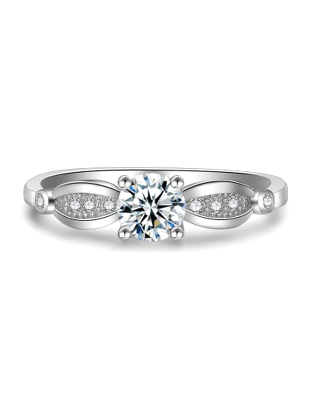 MYKI Silver-Plated CZ-Studded Adjustable Finger Ring
