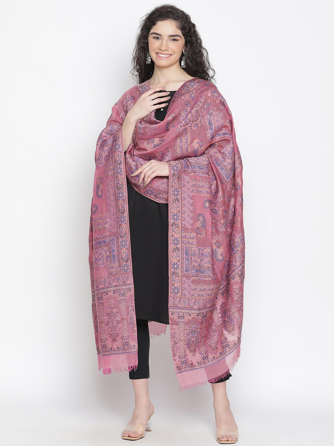 SHINGORA Ethnic Motifs Woven Design Dupatta, Pink