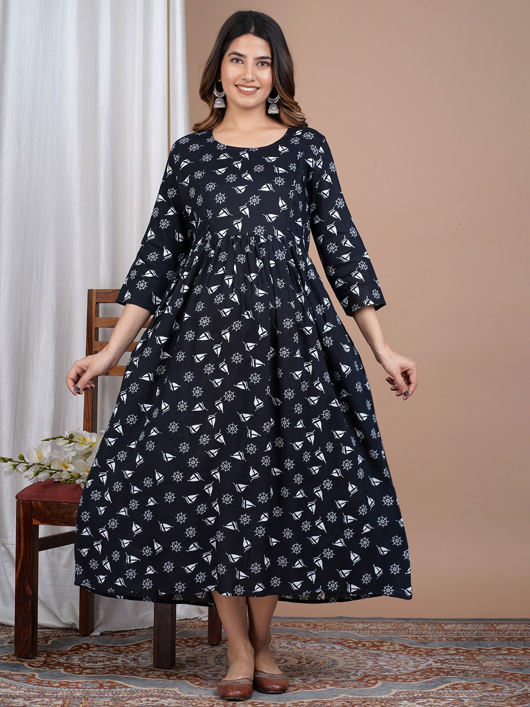 PREKSHA Conversational Printed Maternity & Feeding Fit & Flare Midi Ethnic Dress, Black
PREKSHA Conversational Printed Maternity & Feeding Fit & Flare Midi Ethnic Dress, Black