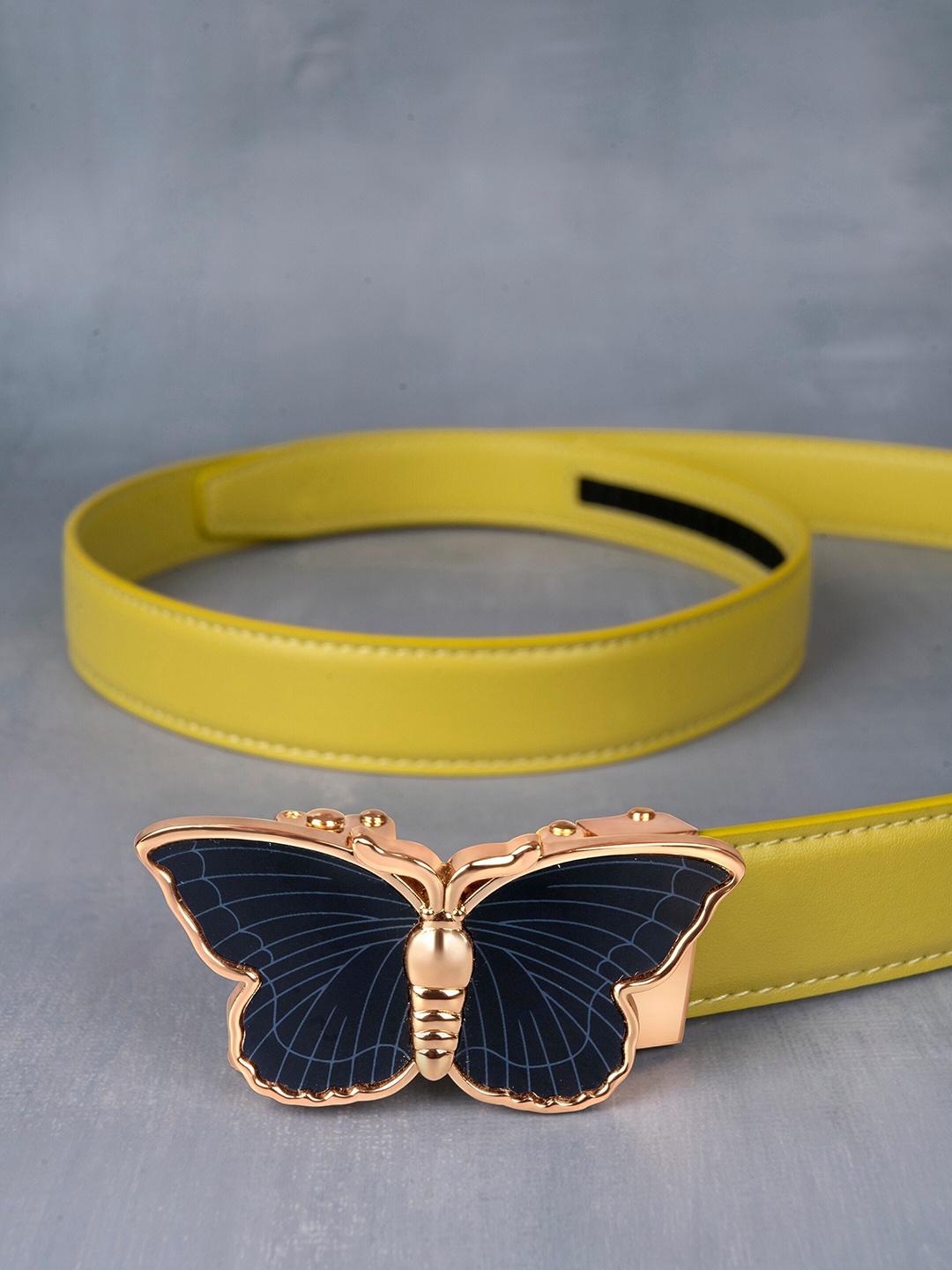 BANGE Women Textured Leather Belt, Yellow