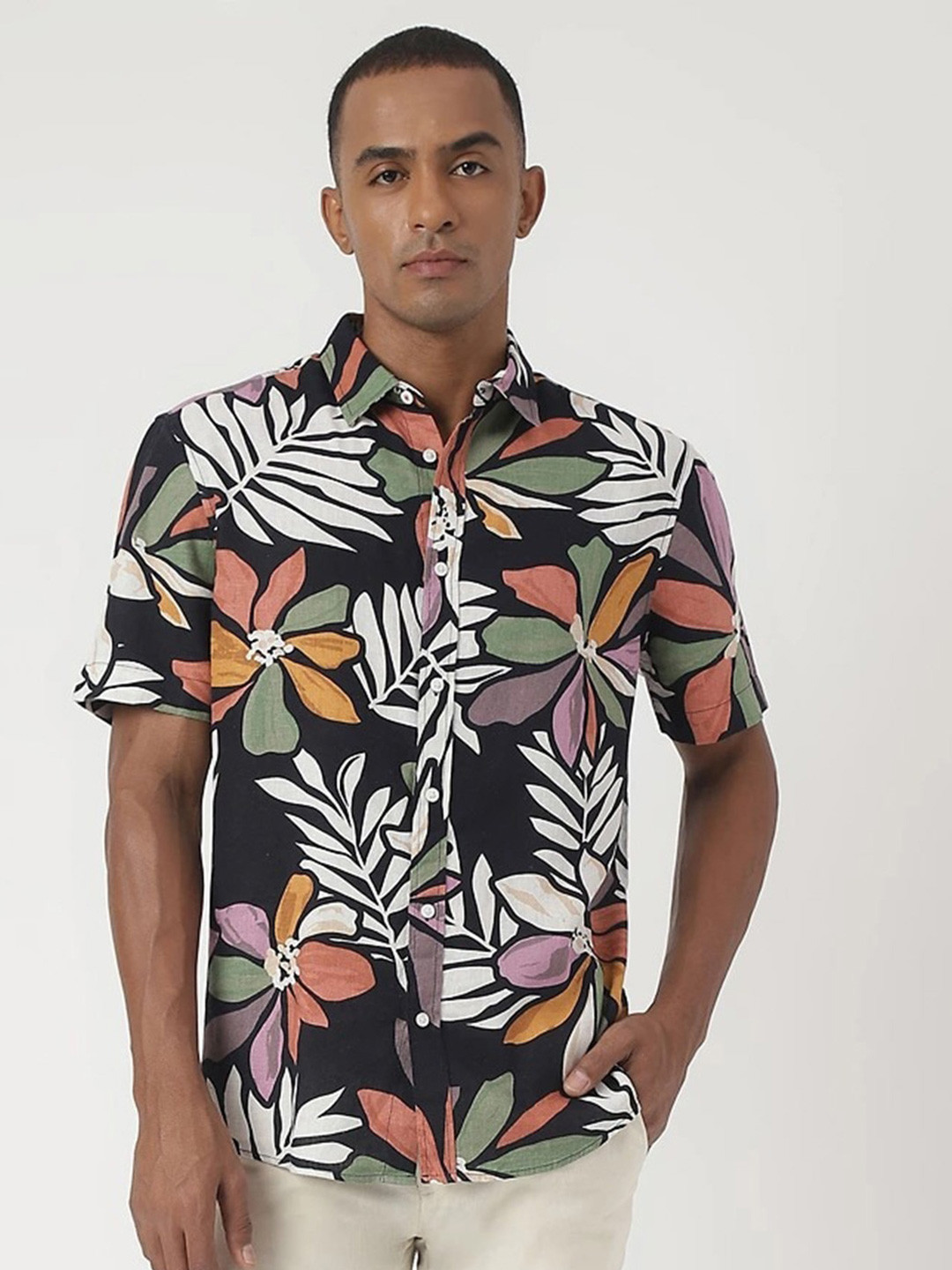 Marks & Spencer Floral Printed Casual Shirt, Black 
Marks & Spencer Floral Printed Casual Shirt, Black