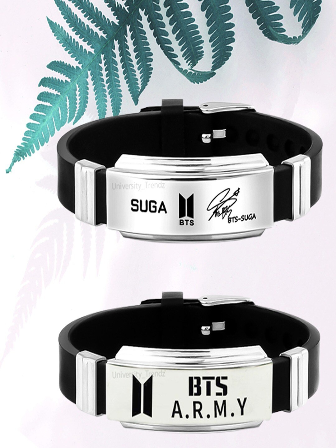 UNIVERSITY TRENDZ Set Of 2 Silver-Plated BTS Army & Suga Signature Wraparound Bracelet
UNIVERSITY TRENDZ Set Of 2 Silver-Plated BTS Army & Suga Signature Wraparound Bracelet