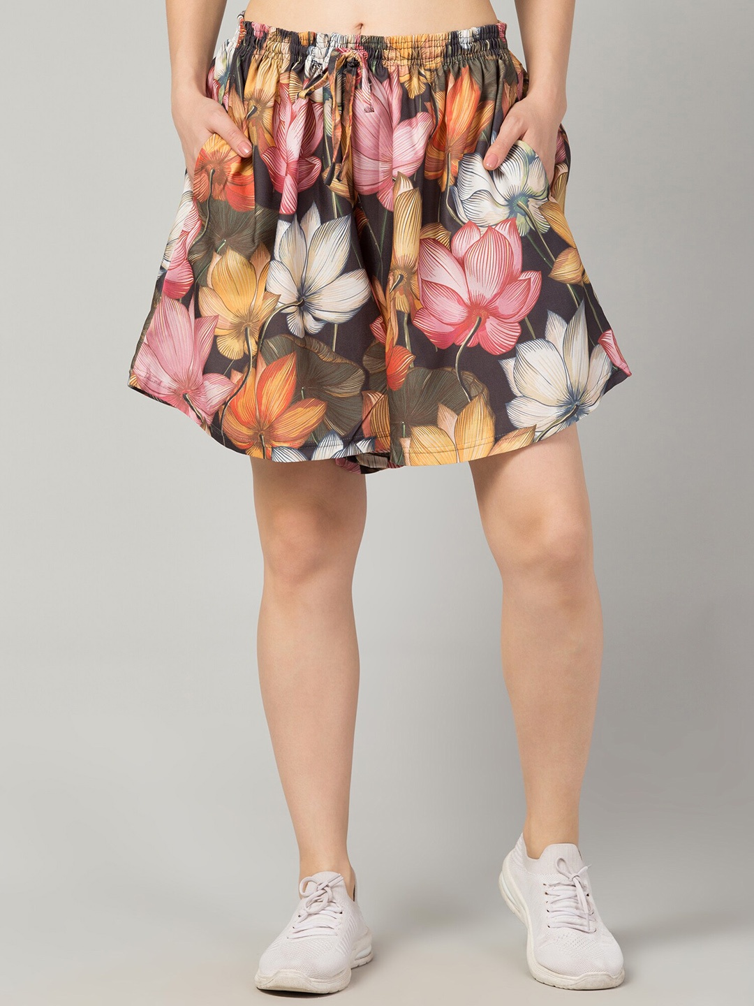 FFLIRTYGO Women Floral Printed Loose Fit Shorts, Brown
