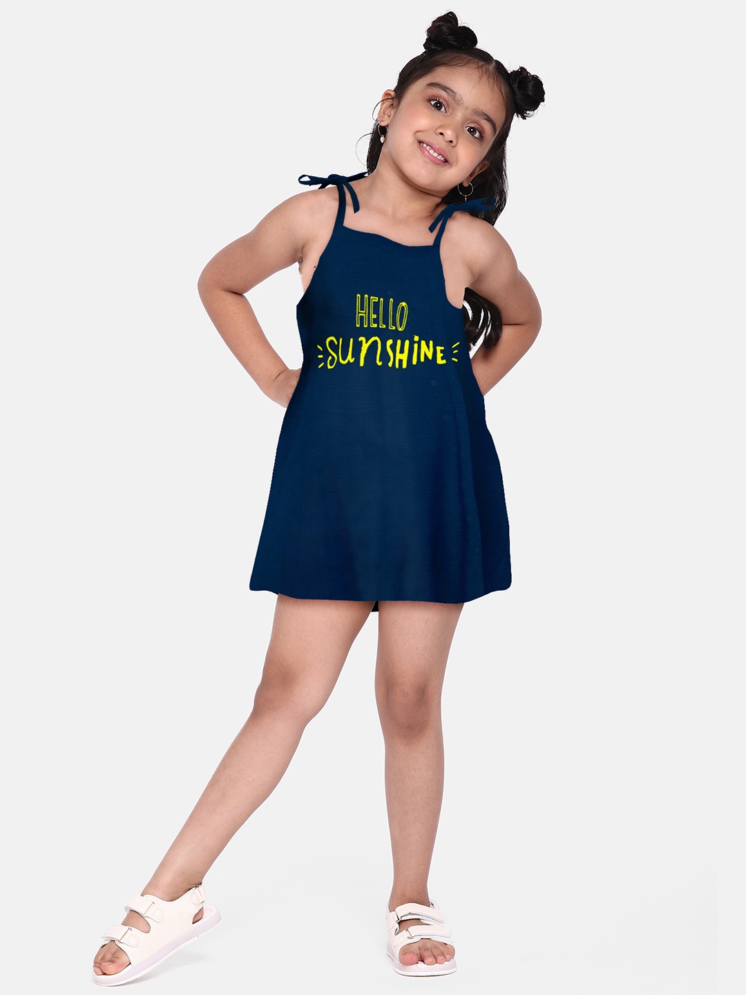 A.T.U.N. Girls Typography Printed Tie-Up Shoulder Straps Cotton A-Line Dress, Navy blue
A.T.U.N. Girls Typography Printed Tie-Up Shoulder Straps Cotton A-Line Dress, Navy blue
