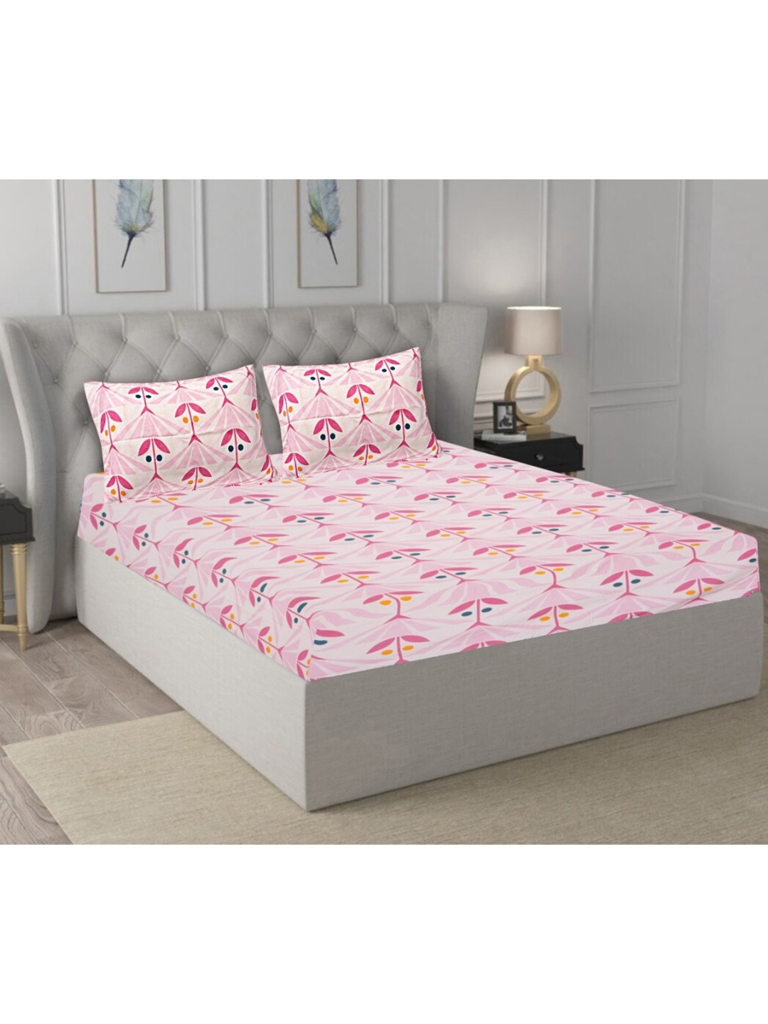 INDHOME LIFE Pink & Blue Floral 210 TC Cotton Fitted Queen Bedsheet & 2 Pillow Covers
INDHOME LIFE Pink & Blue Floral 210 TC Cotton Fitted Queen Bedsheet & 2 Pillow Covers