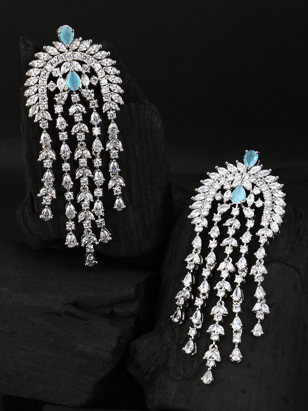 Adwitiya Collection Rhodium-Plated Teardrop Shaped CZ Stone Drop Earrings, Silver
Adwitiya Collection Rhodium-Plated Teardrop Shaped CZ Stone Drop Earrings, Silver