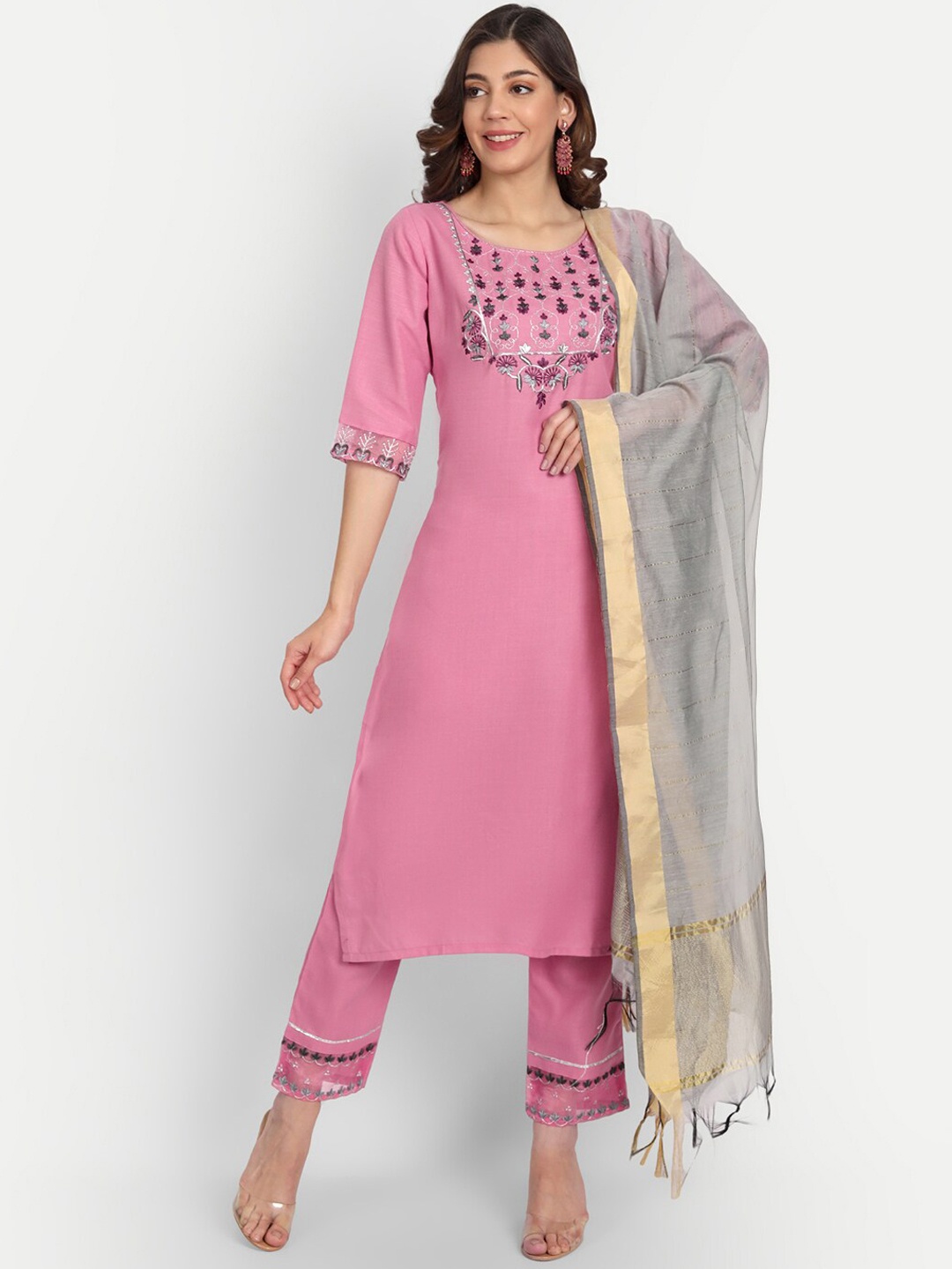 KALINI Floral Yoke Design Regular Thread Work Kurta with Trousers & With Dupatta, Pink
KALINI Floral Yoke Design Regular Thread Work Kurta with Trousers & With Dupatta, Pink