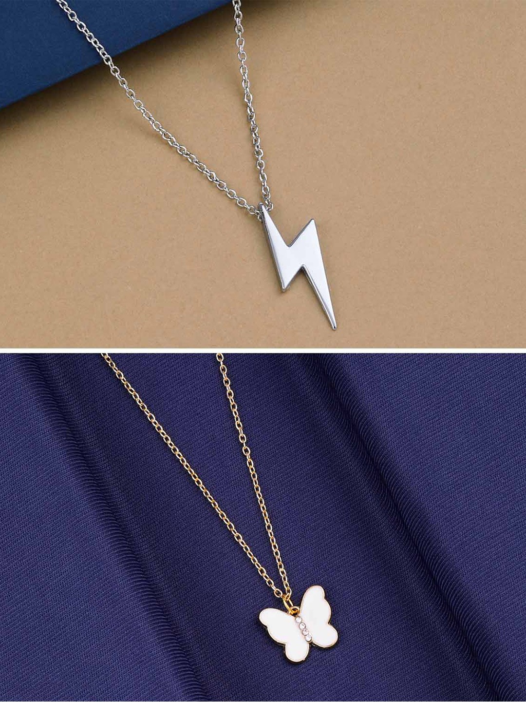 Silver Shine Set Of 2 Gold-Plated Butterfly Pendant Chains