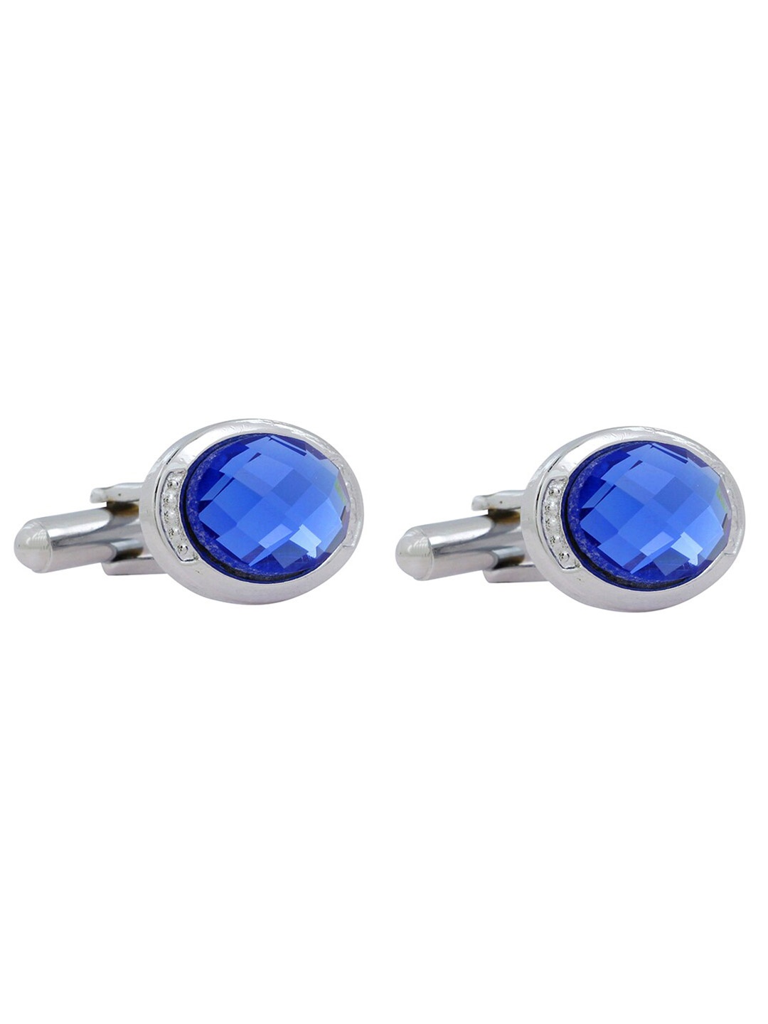 ZIVOM Men Silver-Plated Crystal Round Cufflink