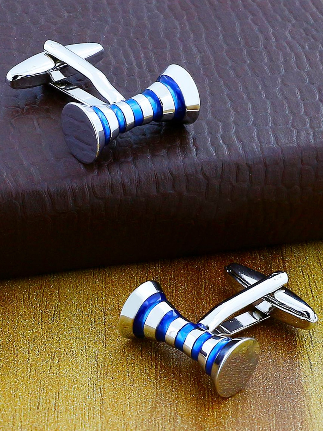 ZIVOM Men Silver-Plated Striped Cufflinks