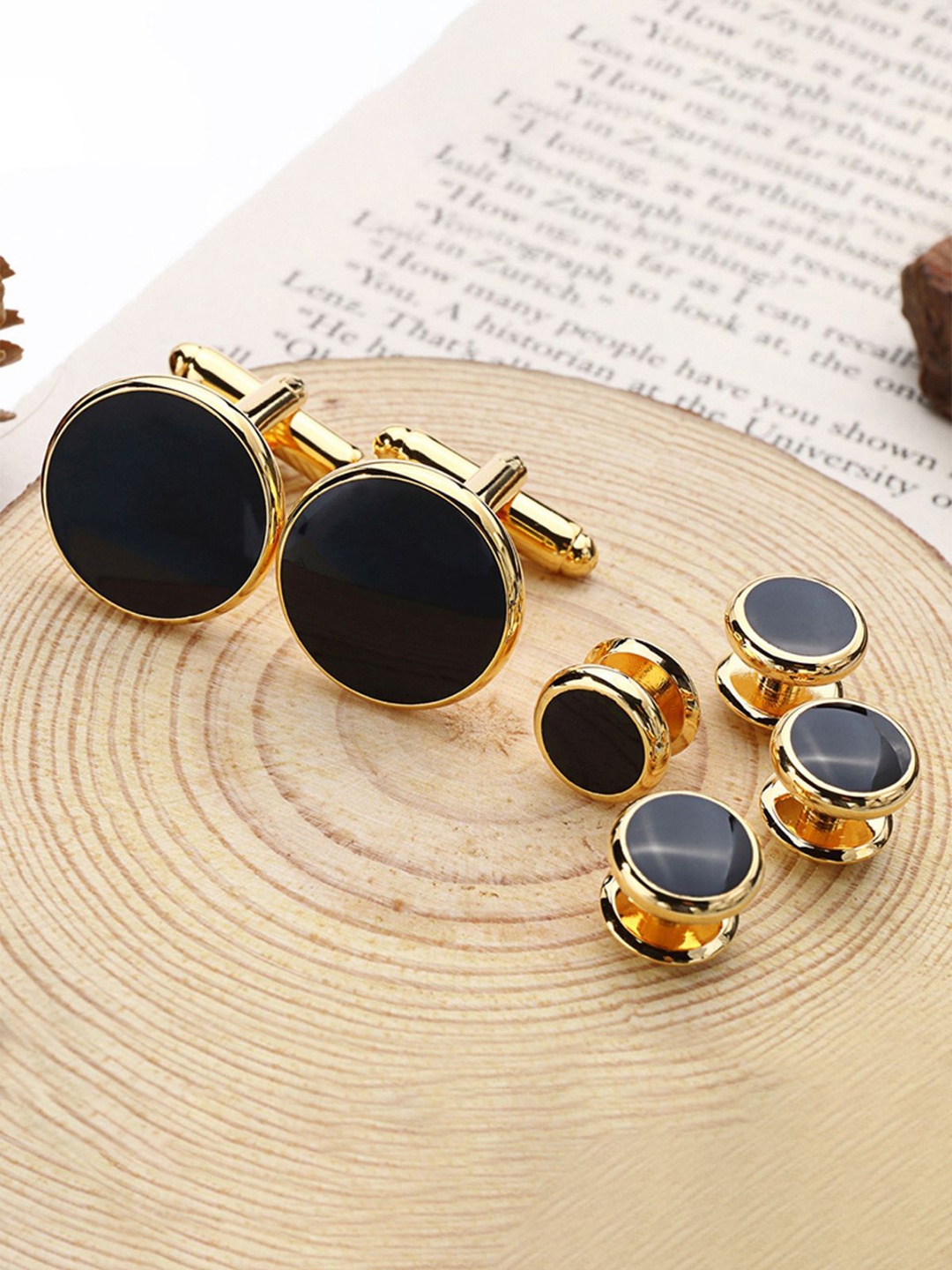 ZIVOM Round Printed Cufflinks, Gold