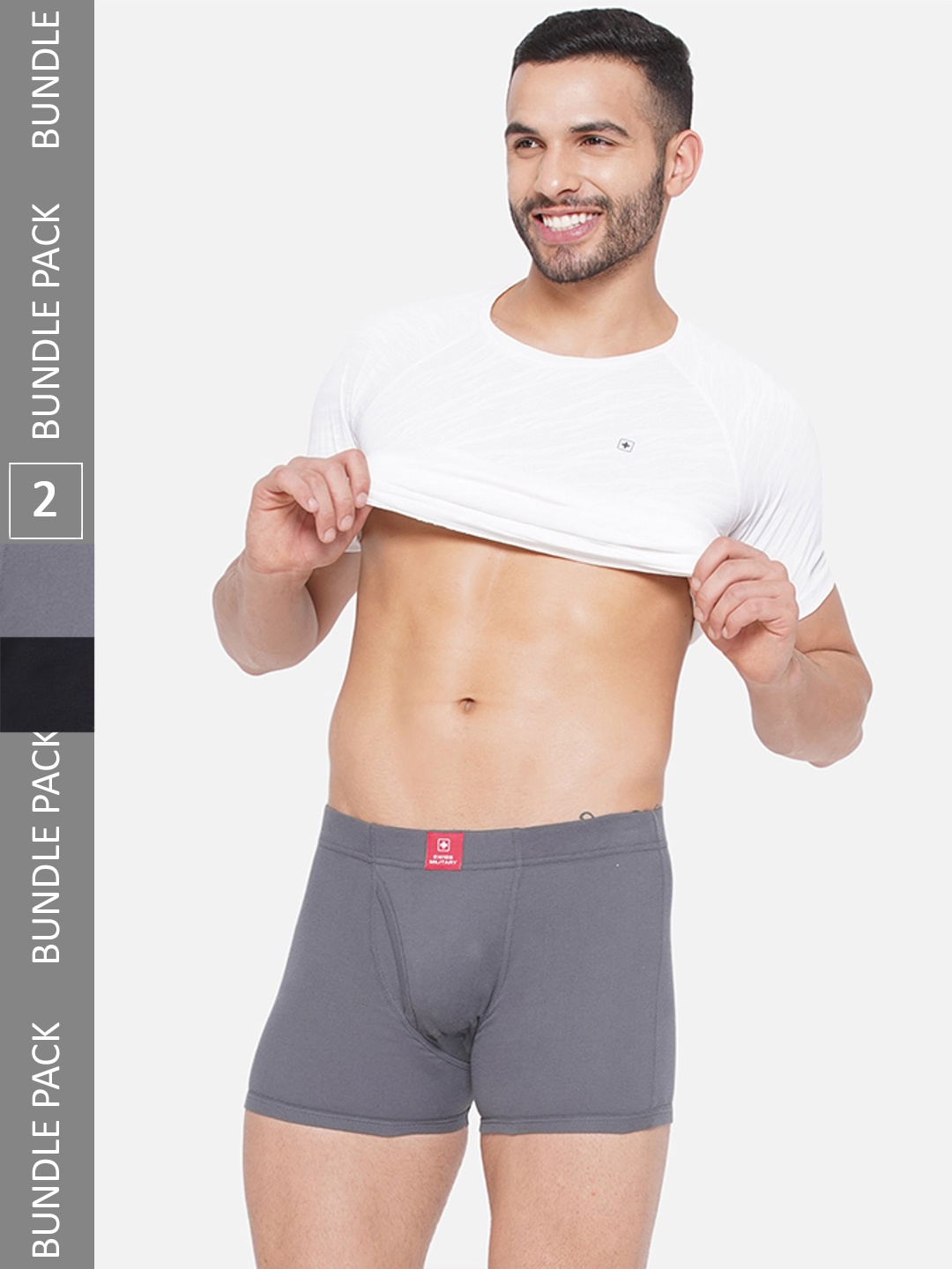 SWISS MILITARY Men Pack Of 2 Comfort stretch Cotton Trunks, Grey