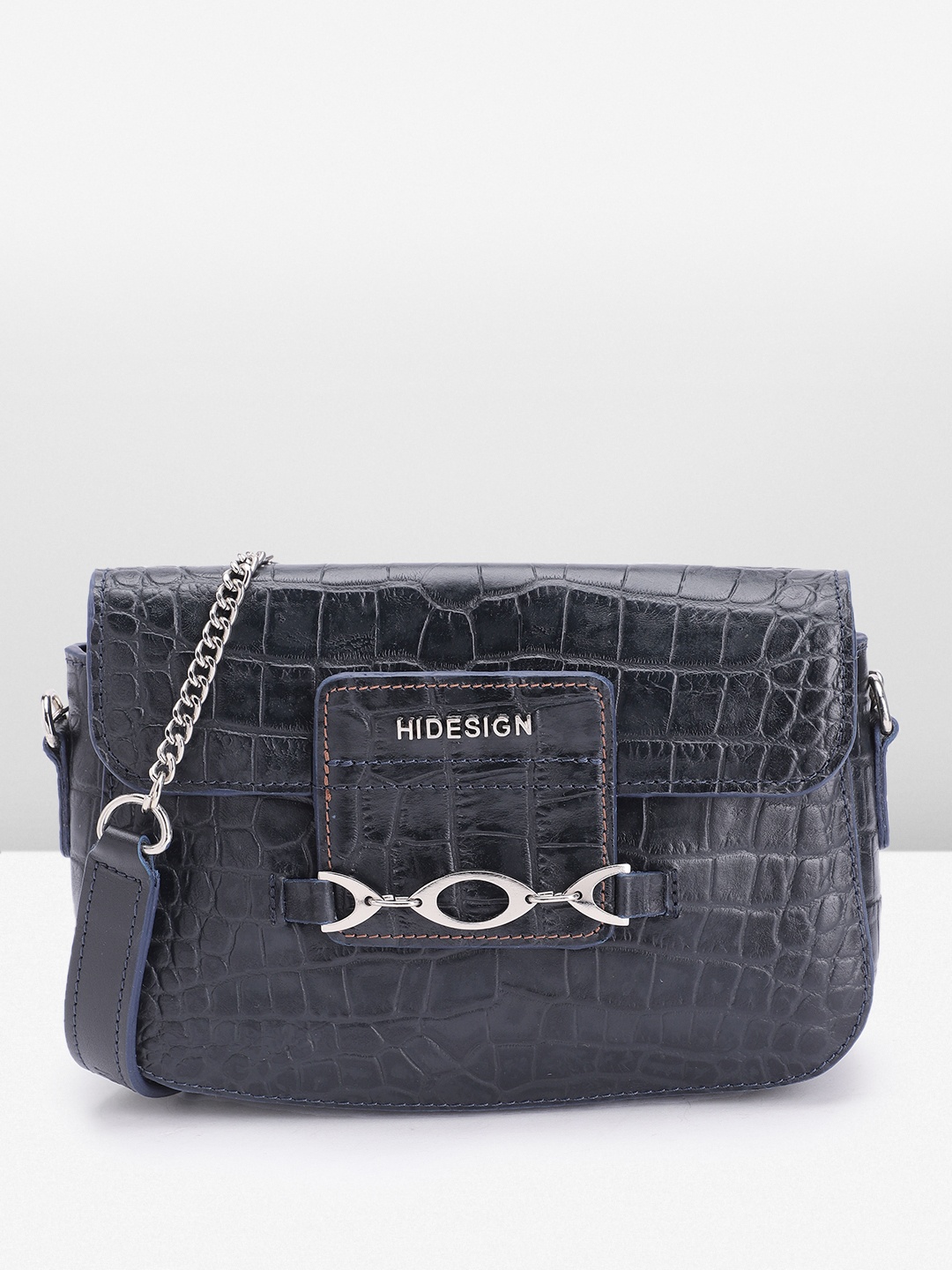 Hidesign Crocodile Textured Leather Structured Sling Bag With Chunky Embellished Detail, Navy blue
Hidesign Crocodile Textured Leather Structured Sling Bag With Chunky Embellished Detail, Navy blue